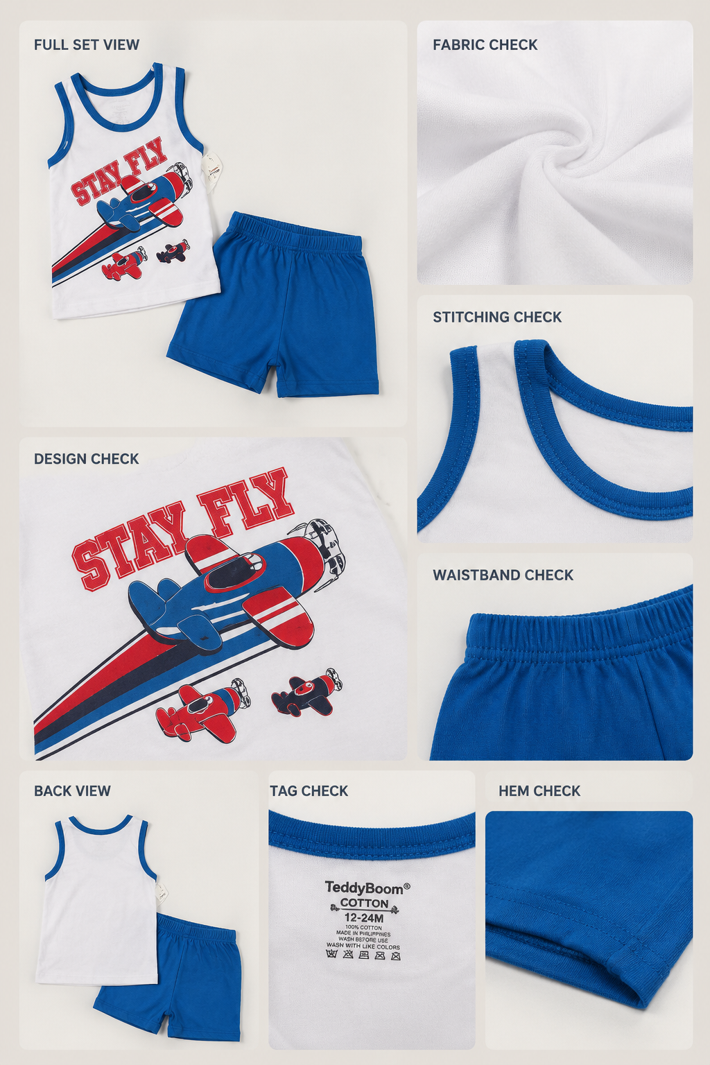 Teddy Boom Boys Cotton Singlet & Shorts Set | Stay Fly Print | 12–24 Months