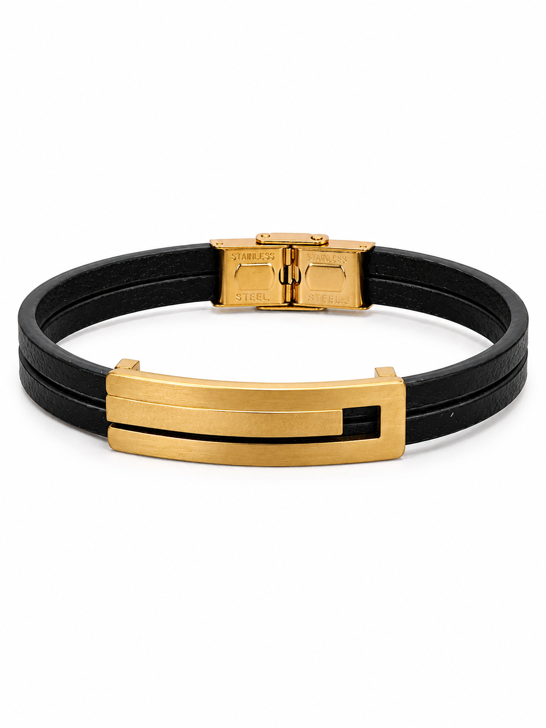 Gold Stainless Steel Leather Bracelet