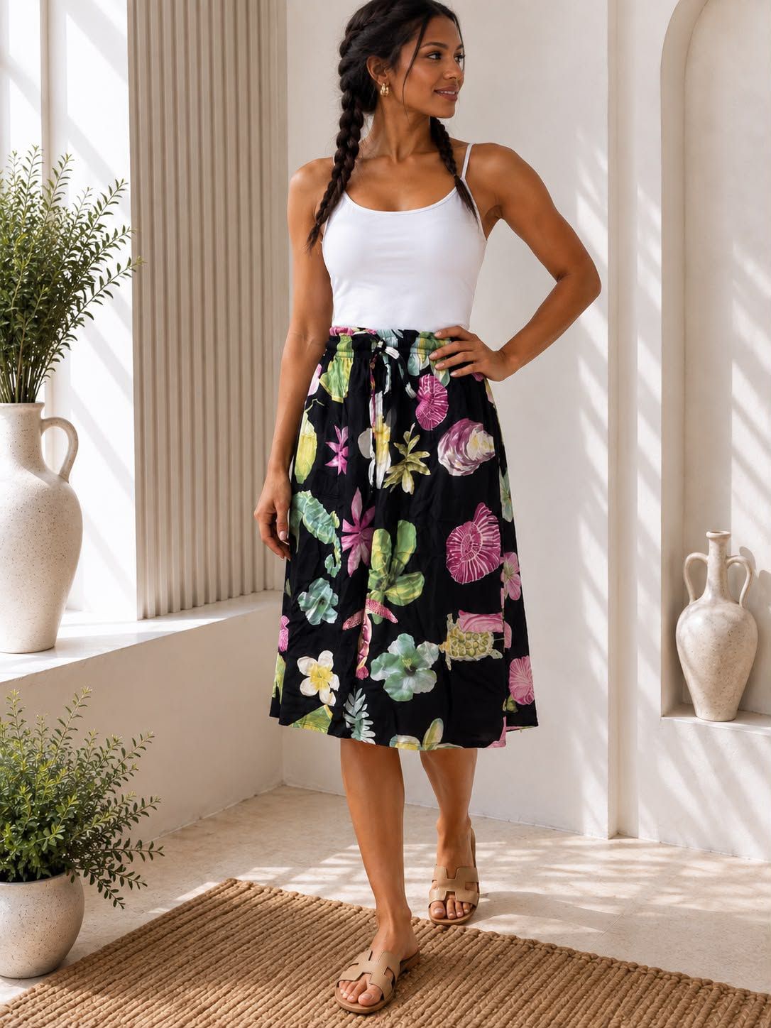 Ladies Bali Print Drawstring Short Skirt – Free Size