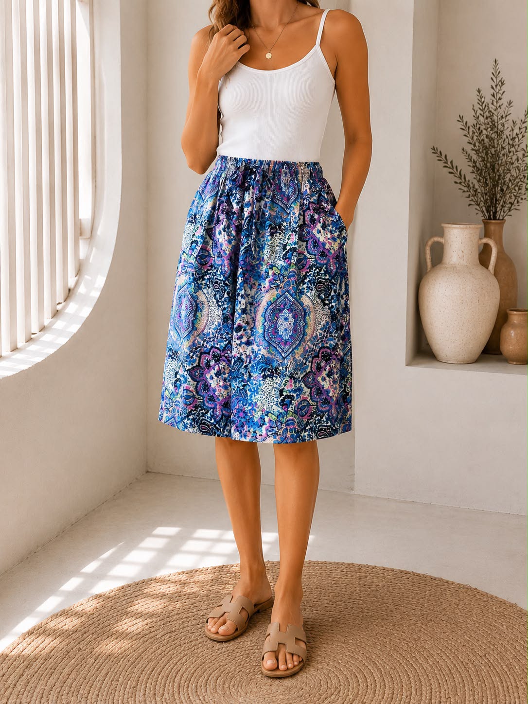 Ladies Bali Print Drawstring Short Skirt – Free Size