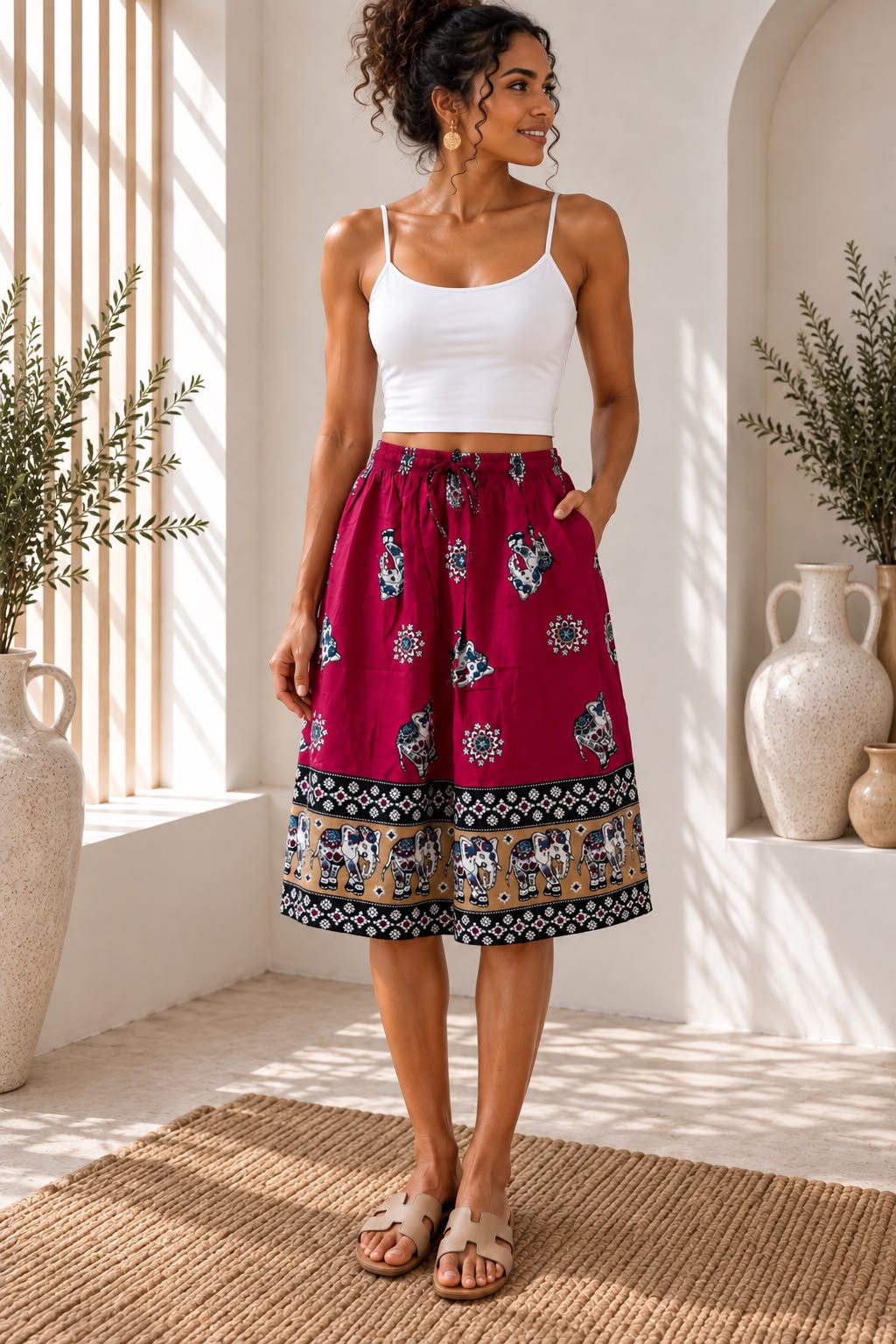Ladies Bali Print Drawstring Short Skirt – Free Size