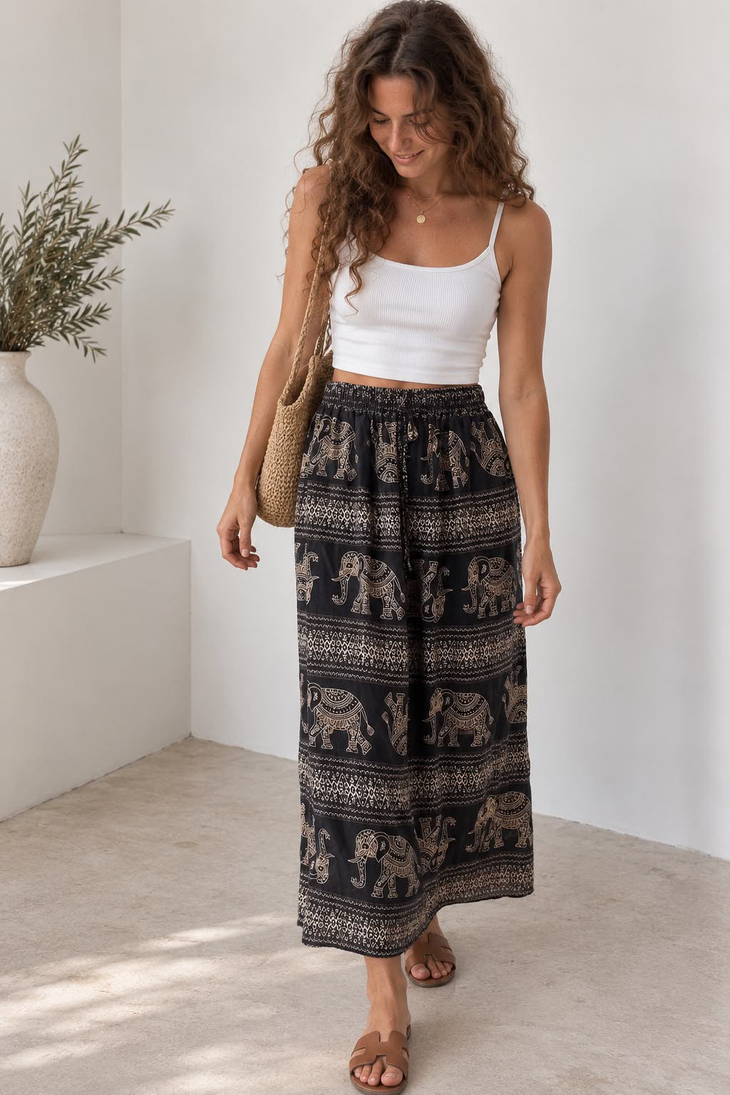 Ladies Bali Print Drawstring Long Skirt – Free Size