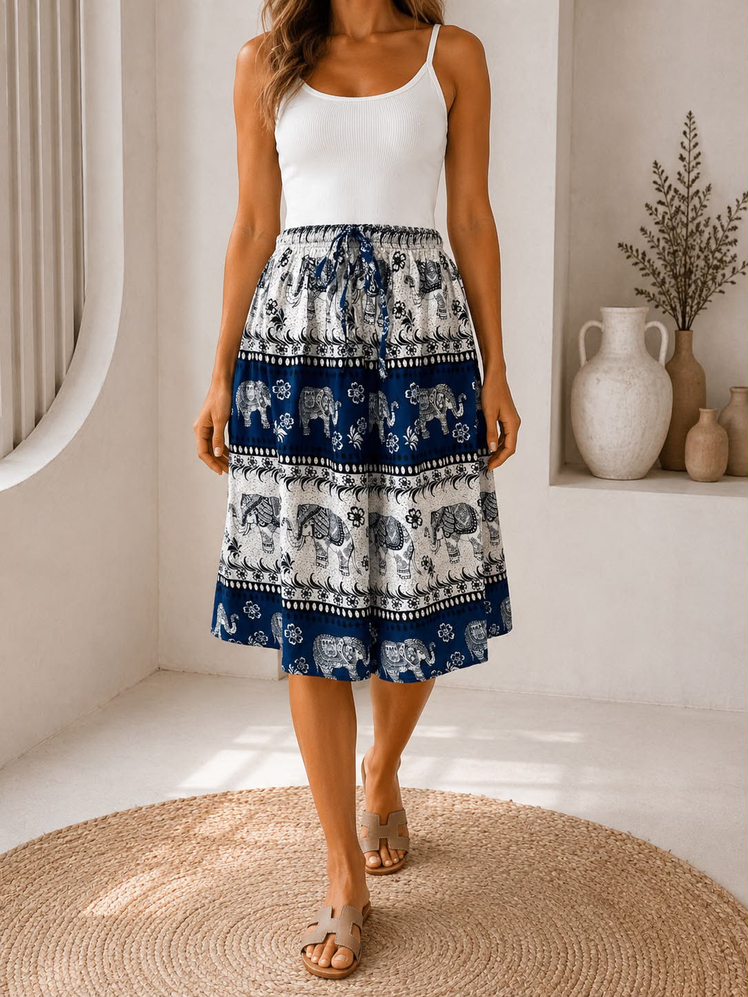Ladies Bali Print Drawstring Short Skirt – Free Size