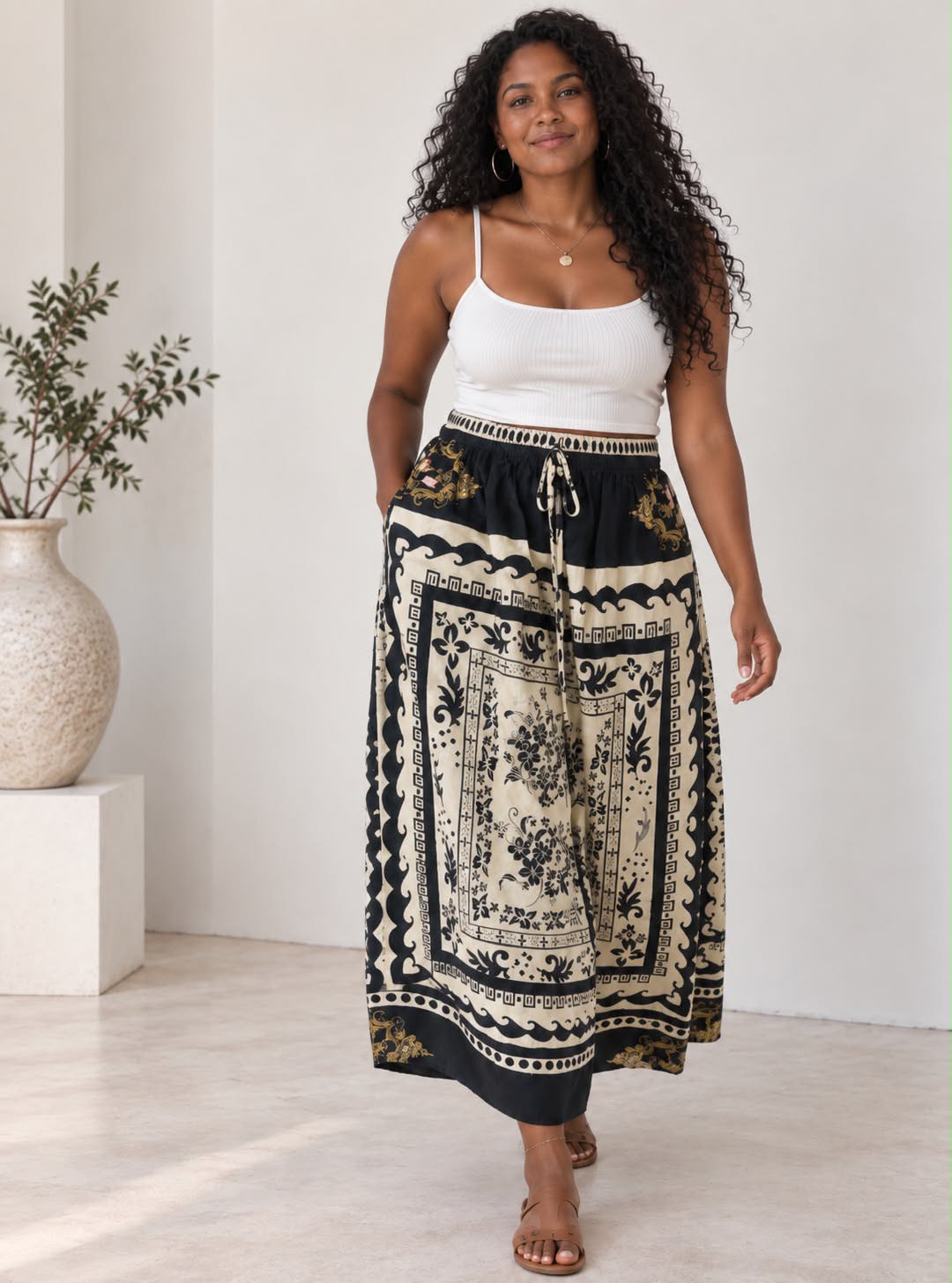 Ladies Bali Print Drawstring Long Skirt – Free Size