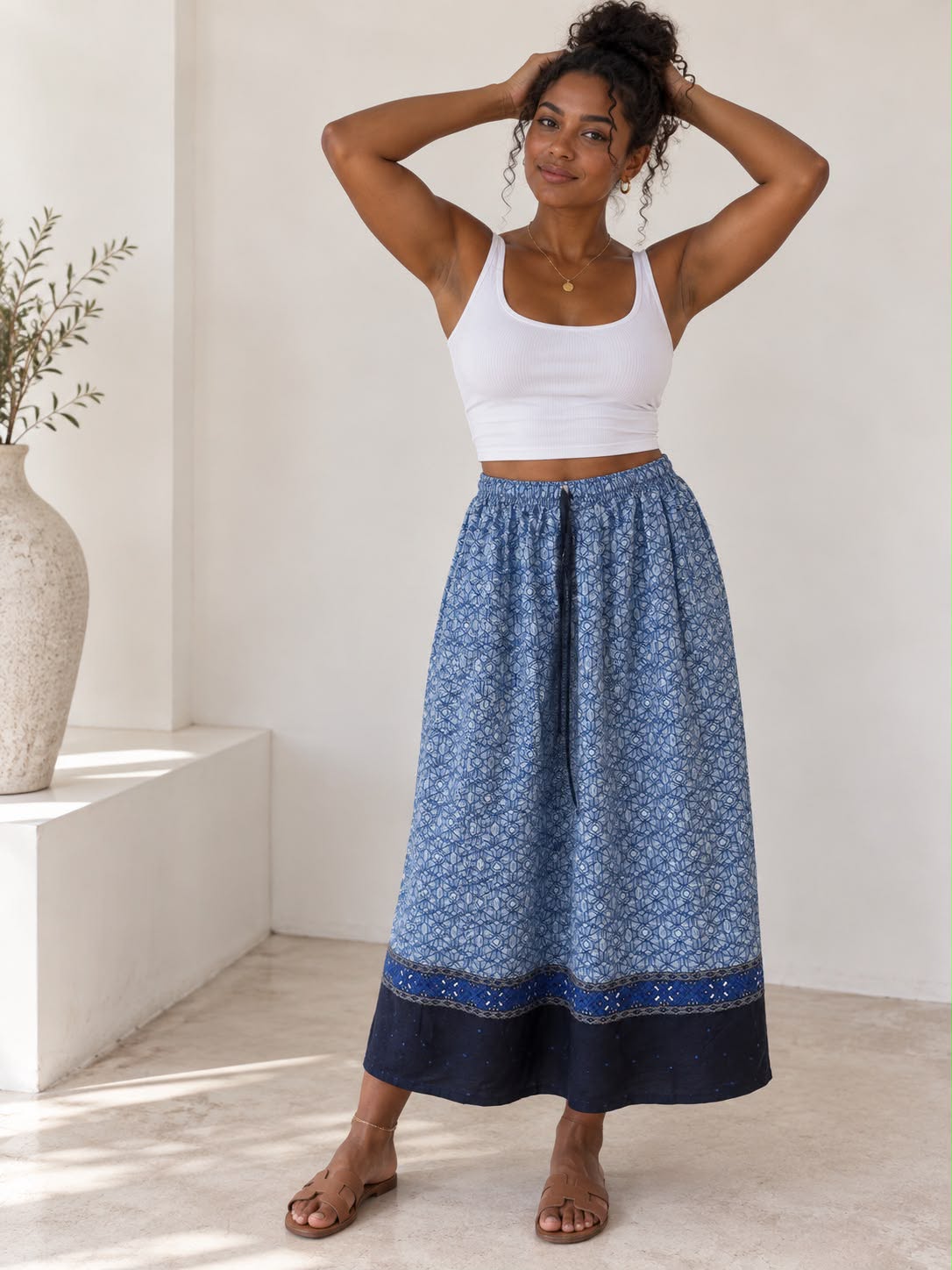 Ladies Bali Print Drawstring Long Skirt – Free Size