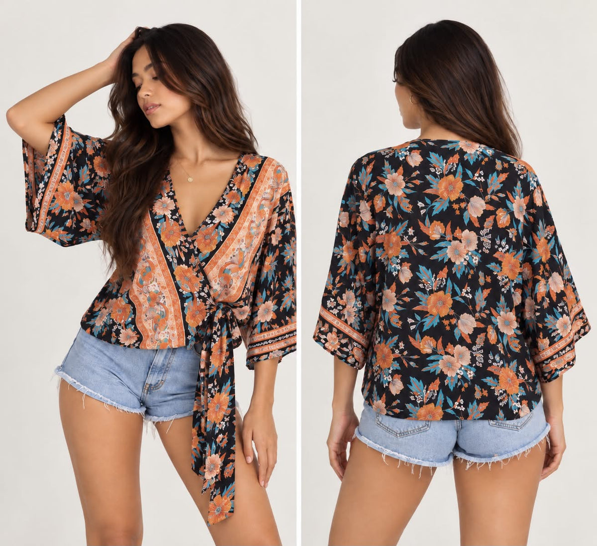 Bali-Inspired Floral Wrap Top
