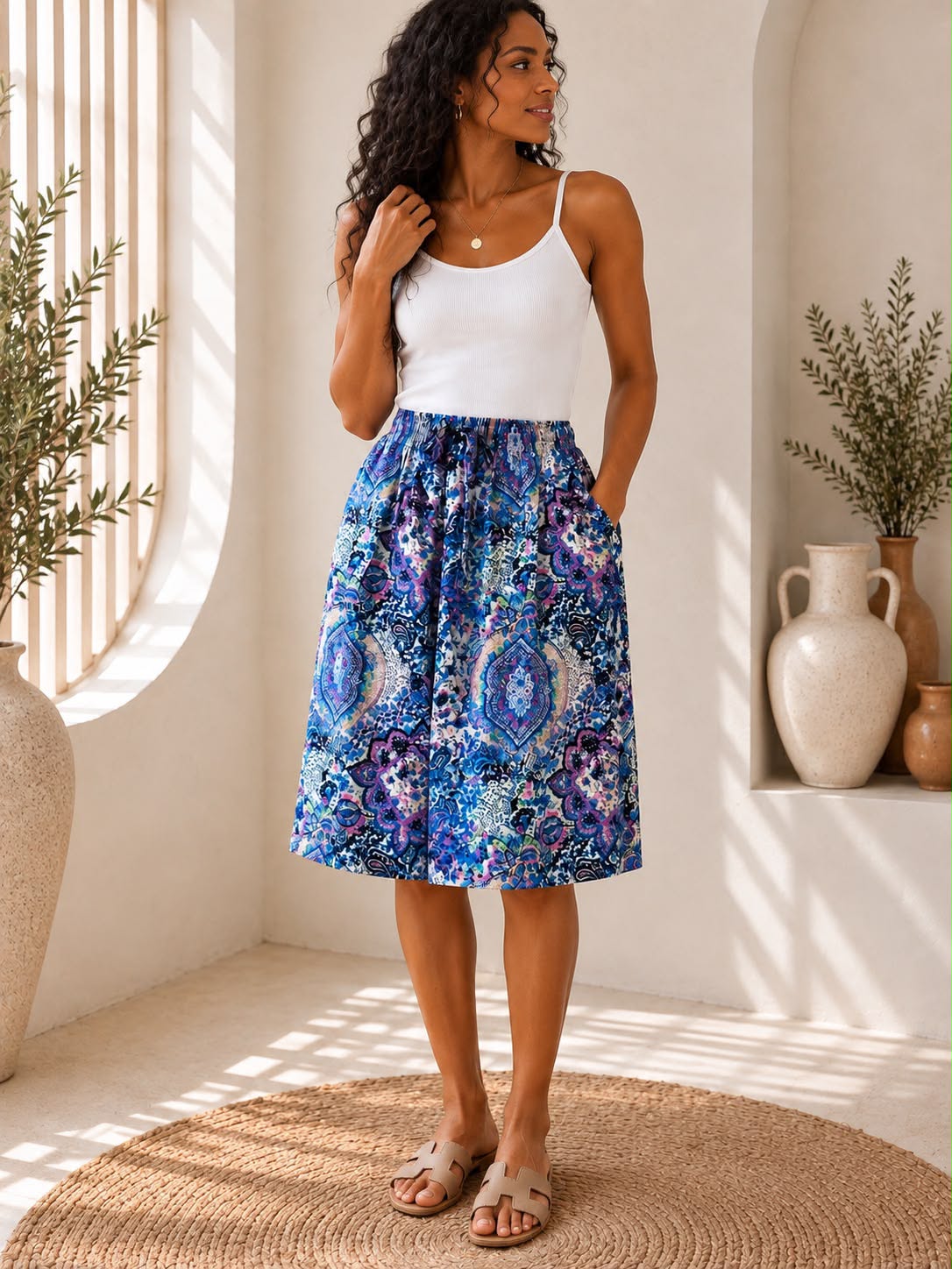 Ladies Bali Print Drawstring Short Skirt – Free Size