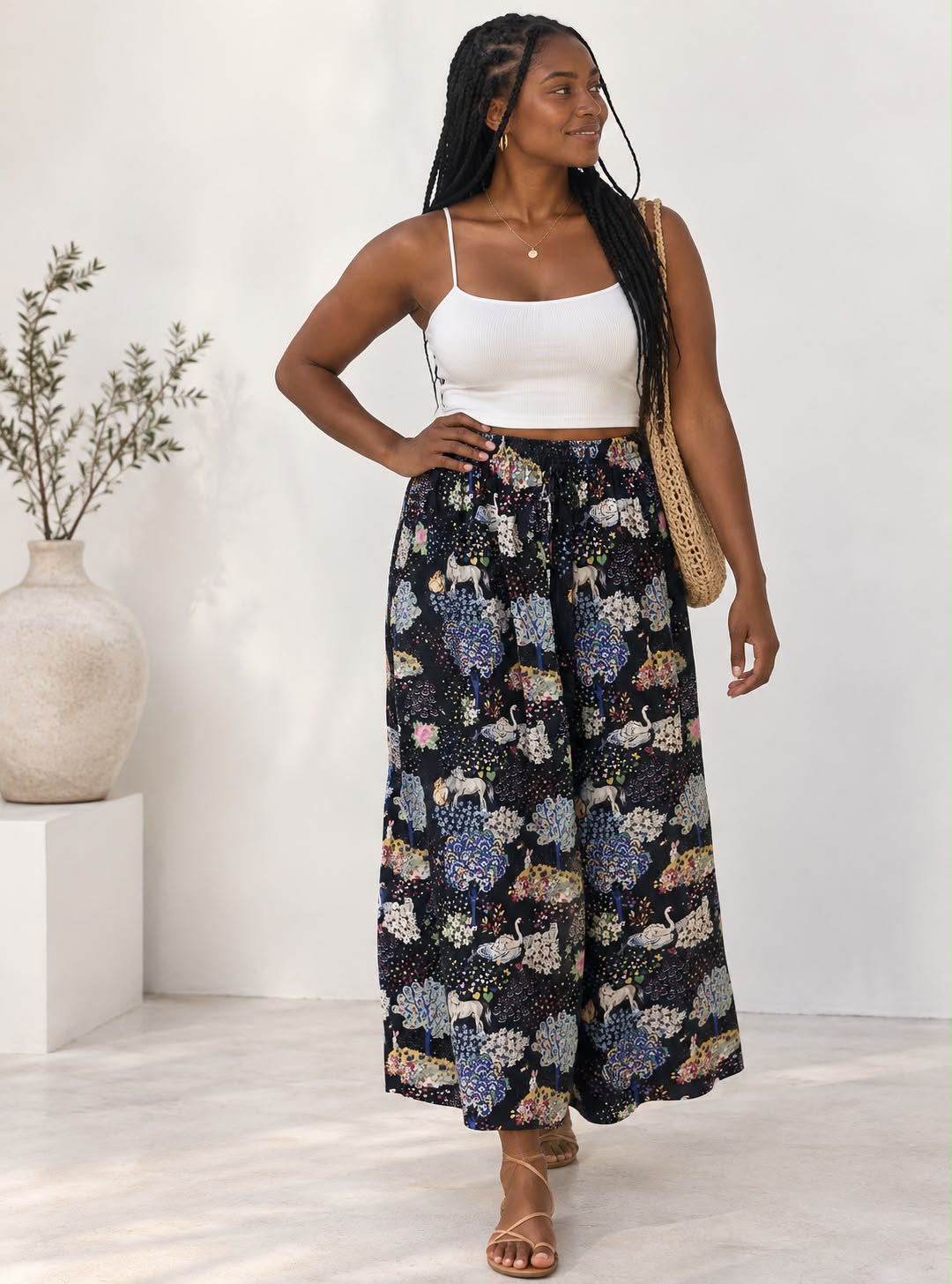 Ladies Bali Print Drawstring Long Skirt – Free Size