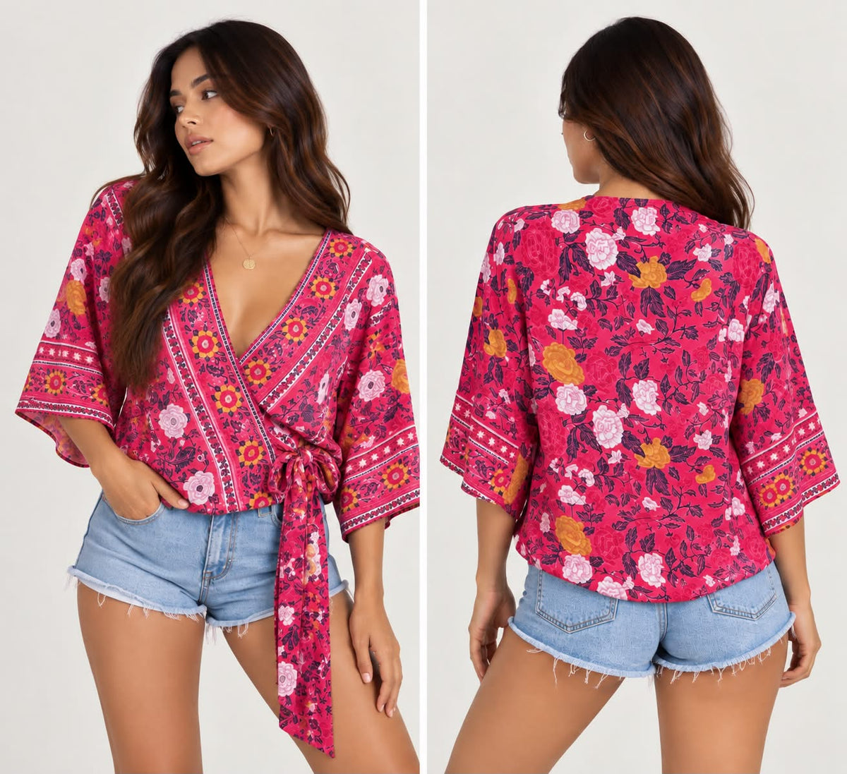 Bali-Inspired Floral Wrap Top