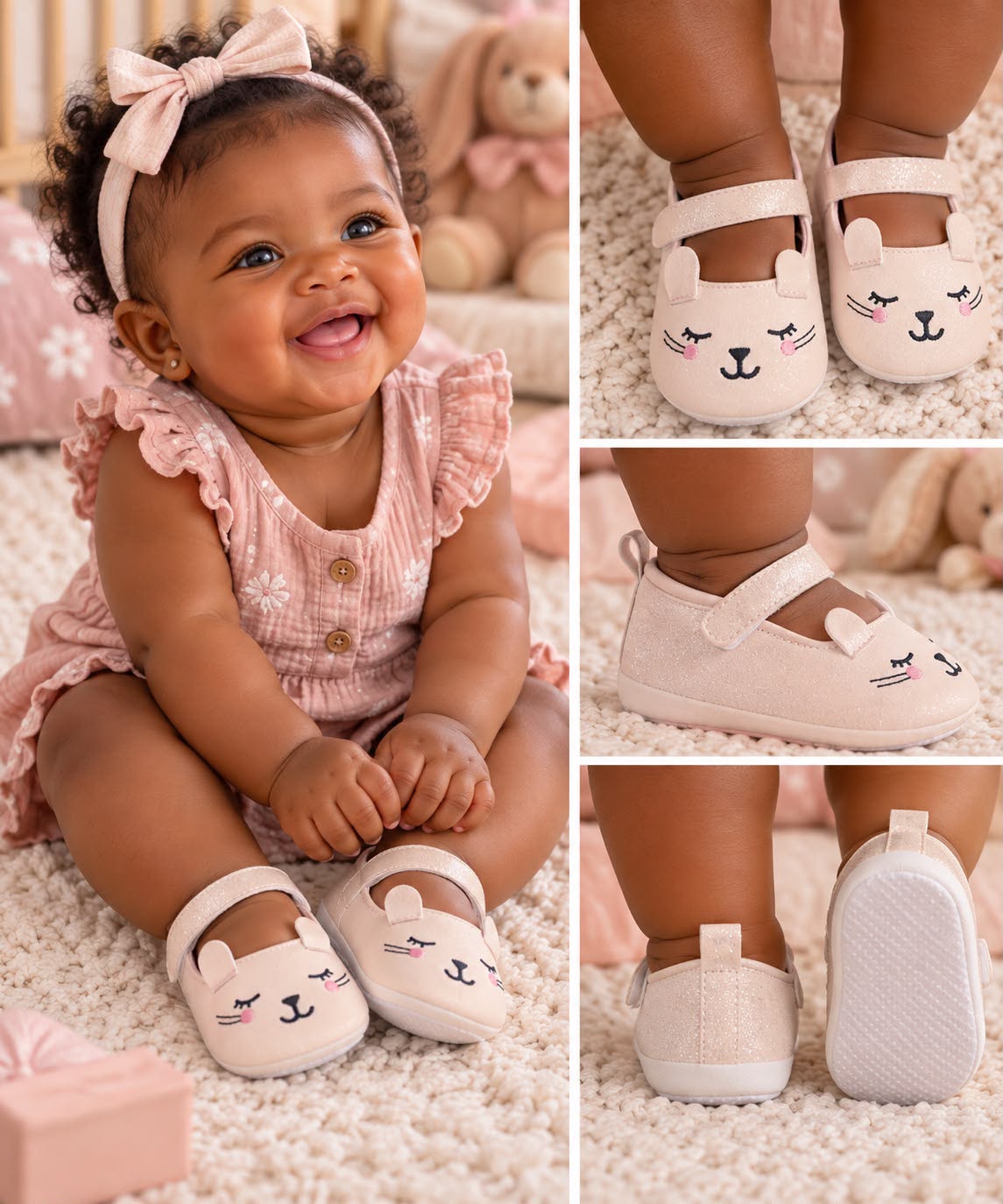 Baby Girls’ Cat Face Mary Jane Shoes – Pink