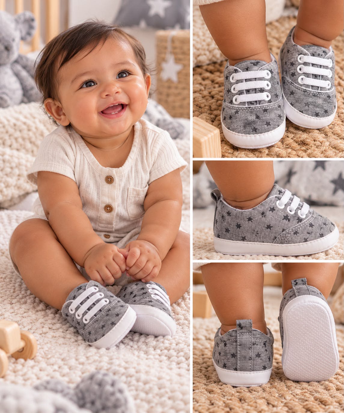 Baby Star Print Shoes – Grey & White
