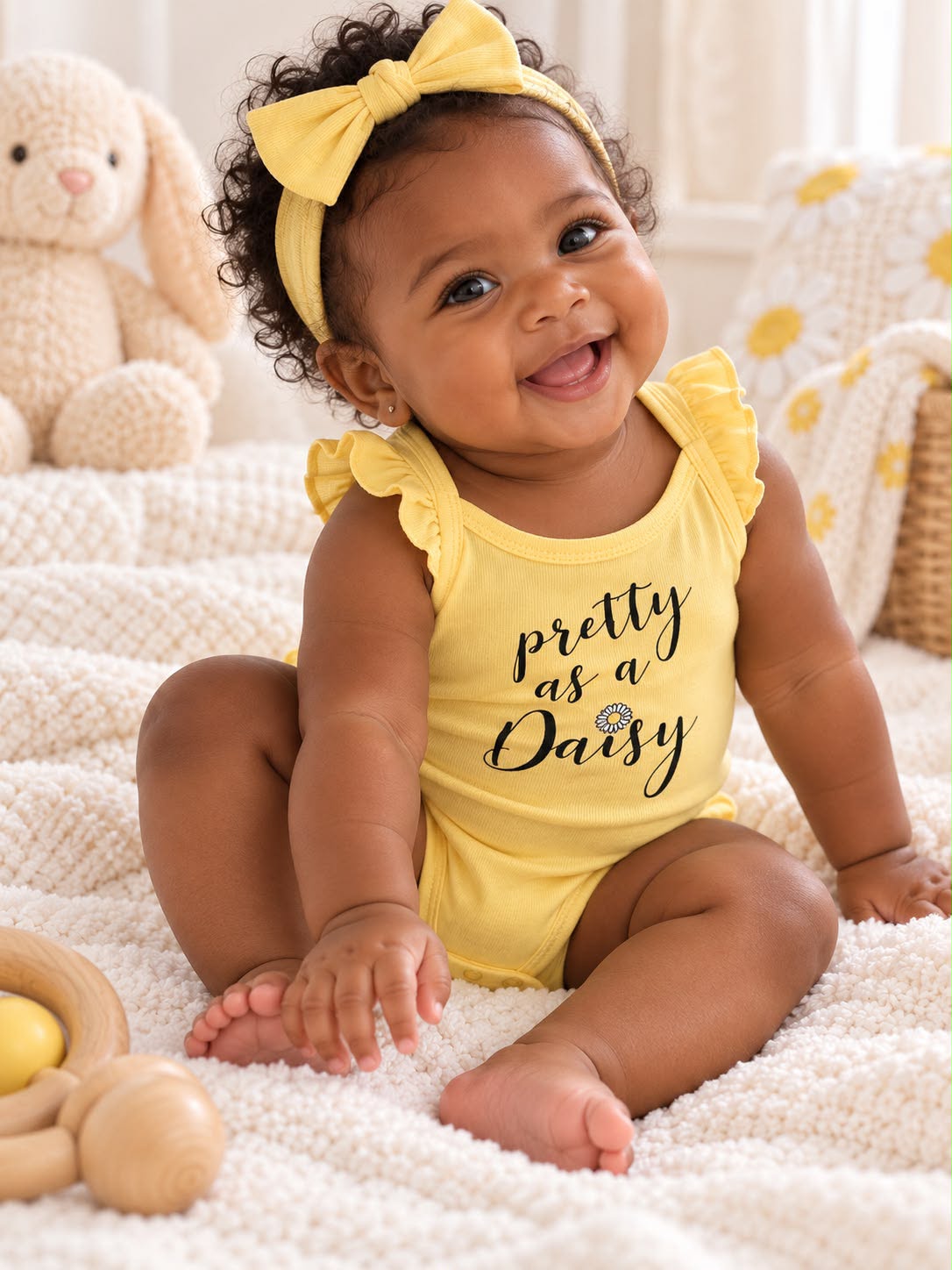Baby Girls’ Frill Bodysuits & Bow Headbands – 6 Piece Set