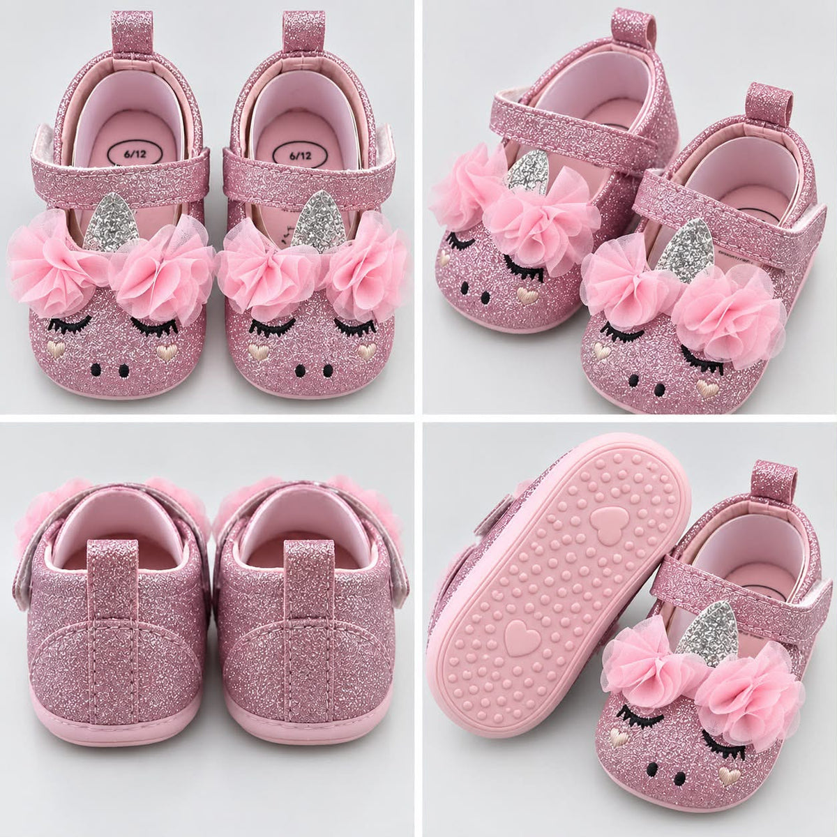 Baby Girls’ Glitter Unicorn Shoes – Pink
