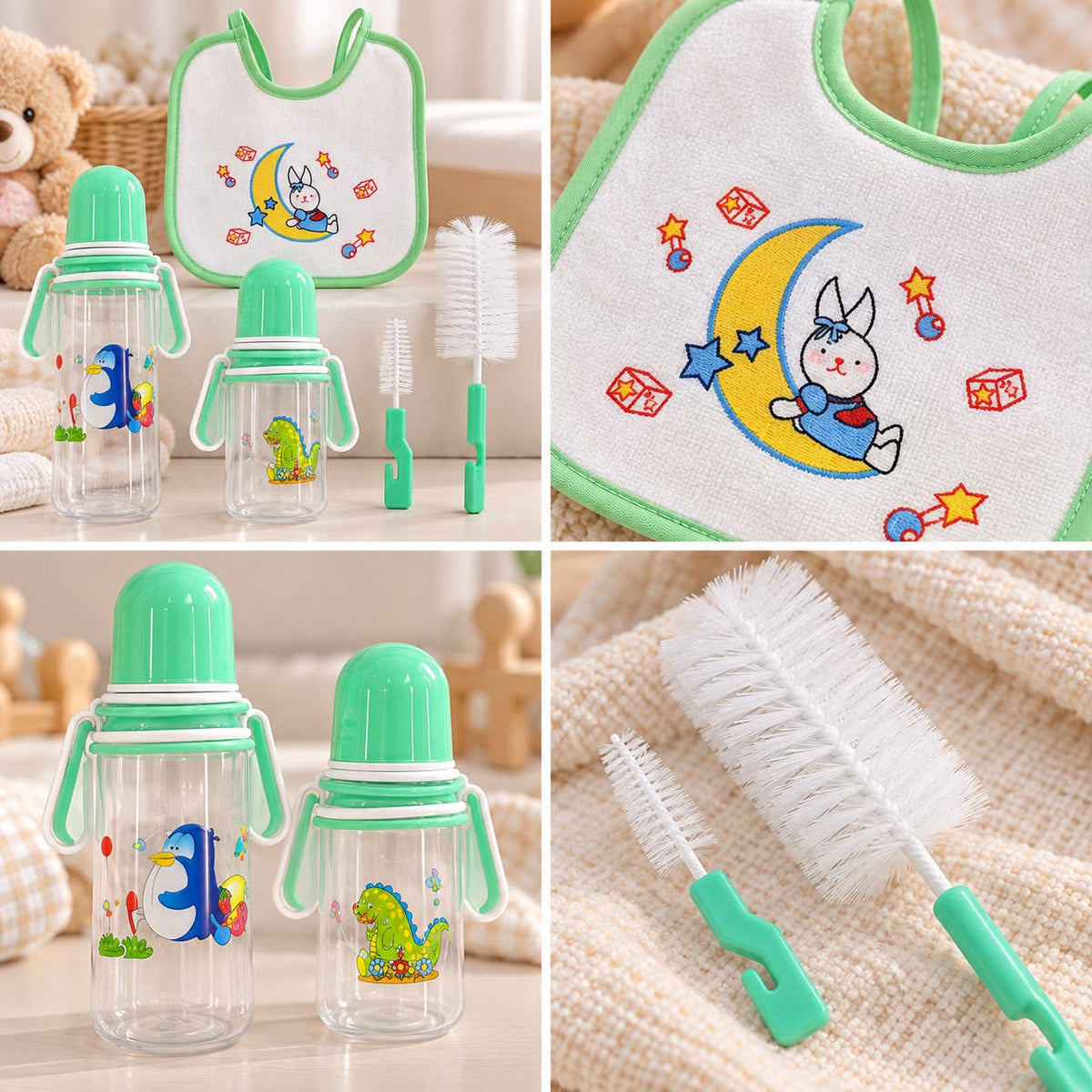 Baby Feeding Set – 5 Pieces | Pink & Green