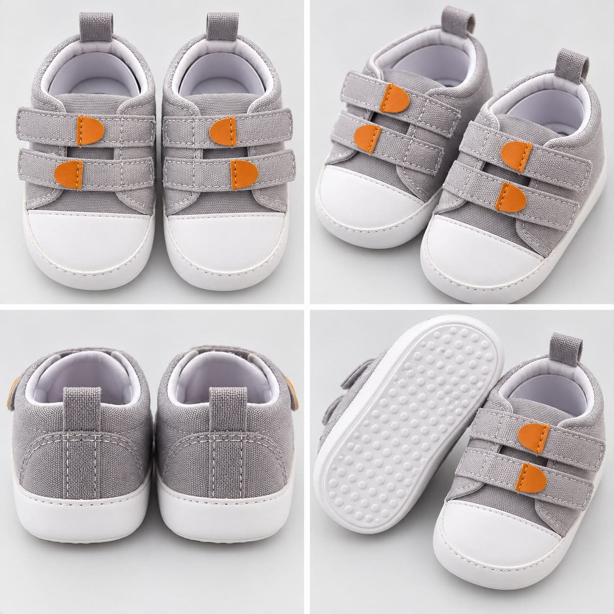 Baby Double-Strap Shoes – Grey & White