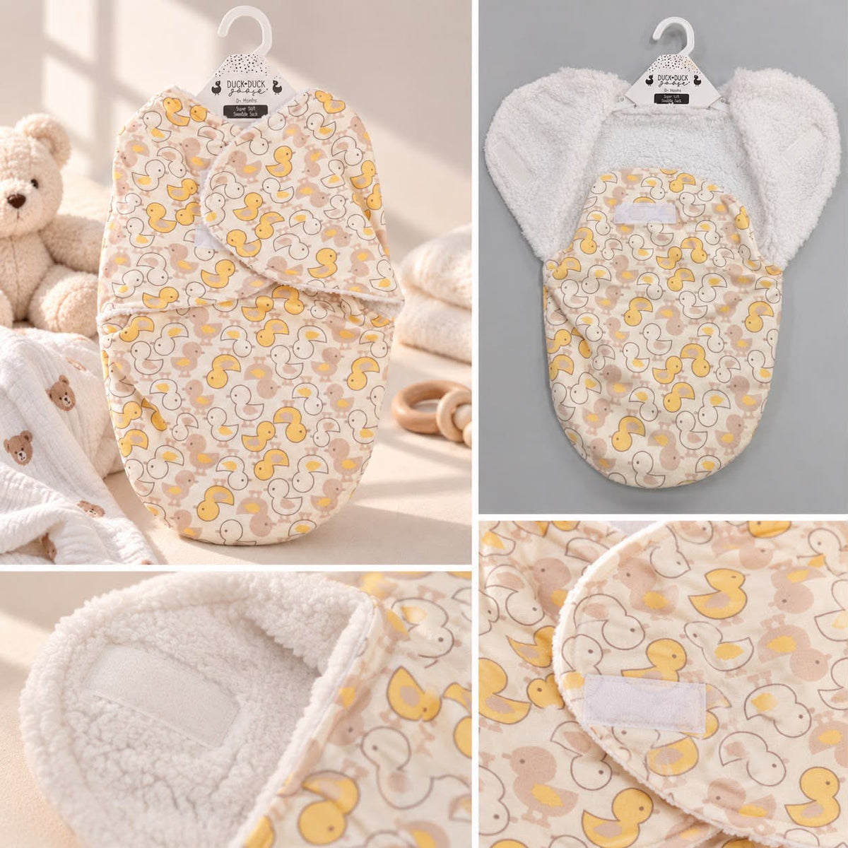 Baby Duck Print Fleece-Lined Swaddle Wrap