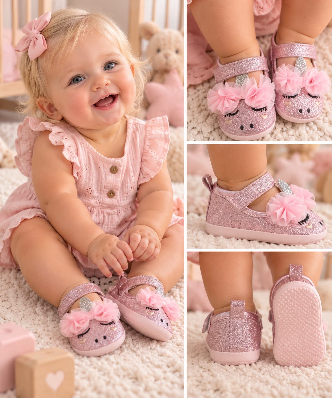 Baby Girls’ Glitter Unicorn Shoes – Pink