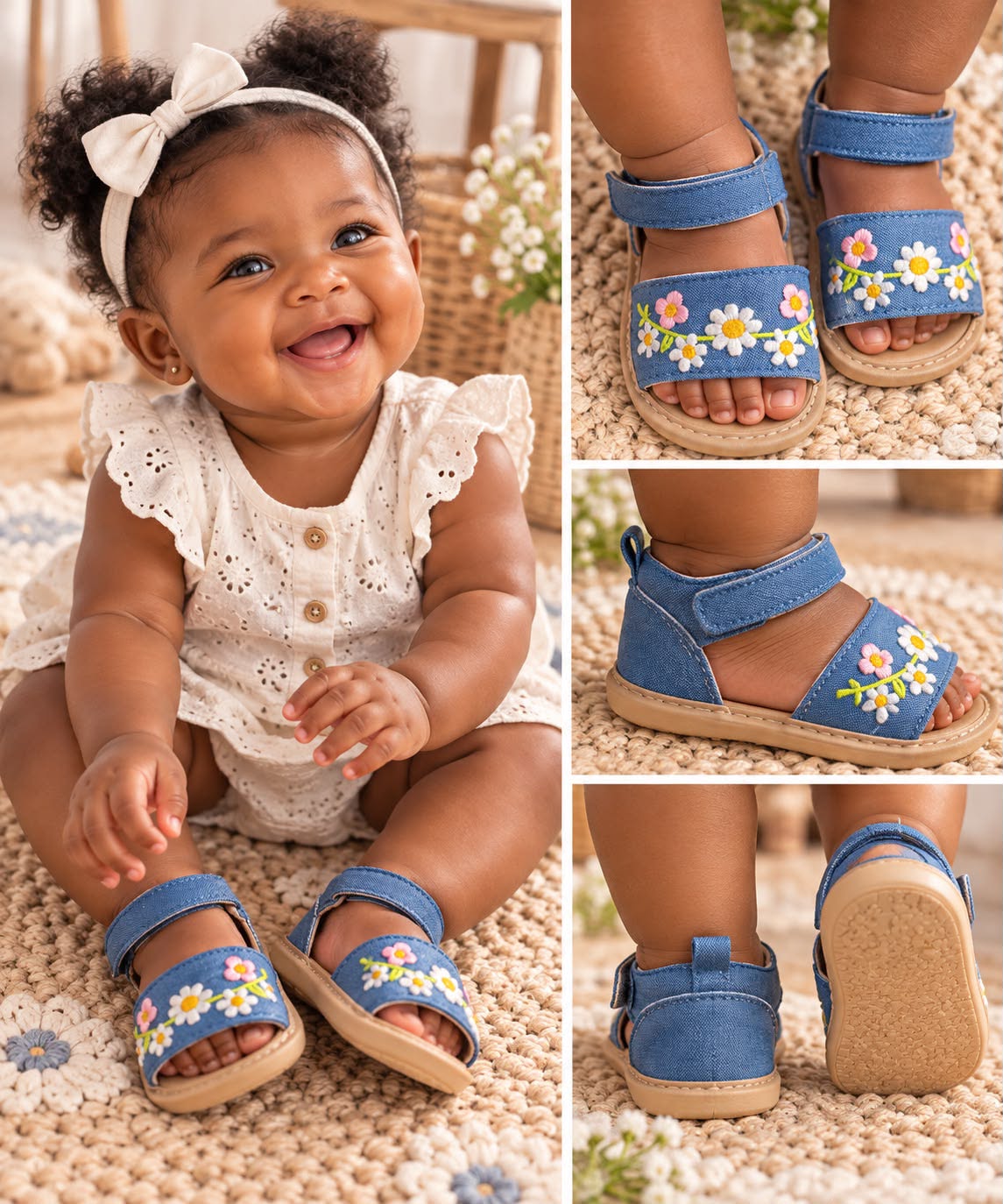 Baby Floral Sandals – Denim Blue