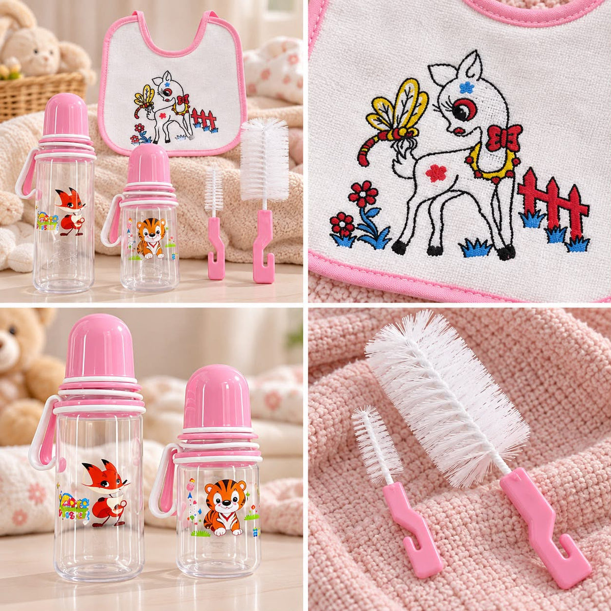Baby Feeding Set – 5 Pieces | Pink & Green