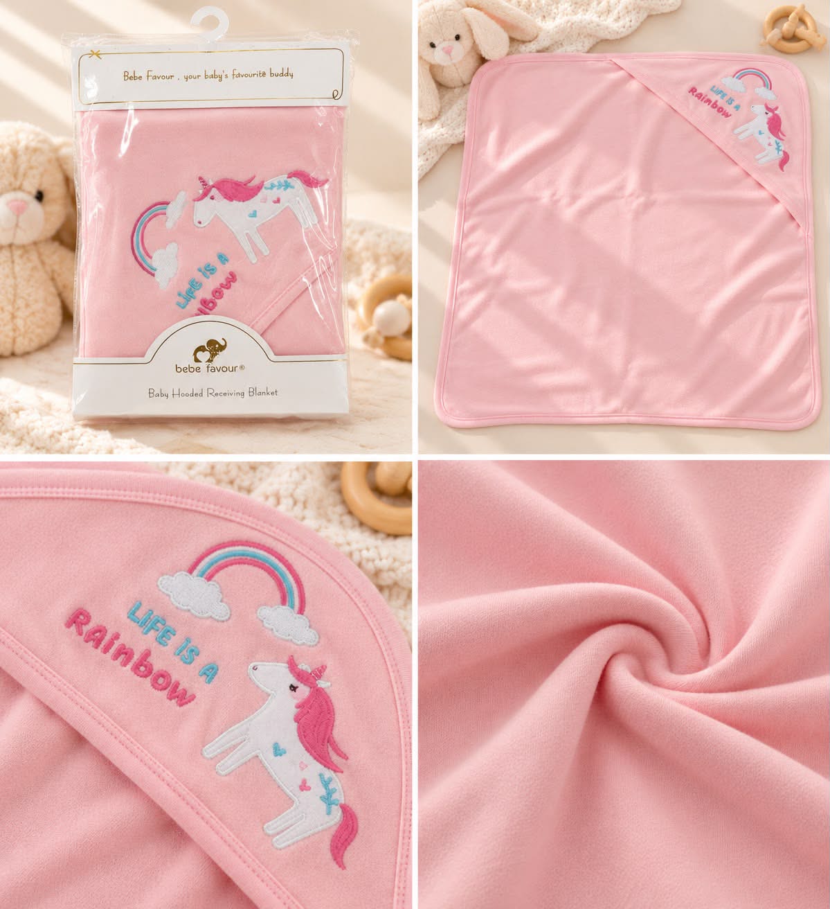 Bebe Favour Baby Hooded Blanket – Pink Unicorn