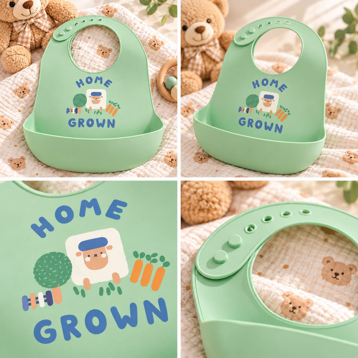 Baby Feeding Bib with Catch Pocket – Home Grown Green