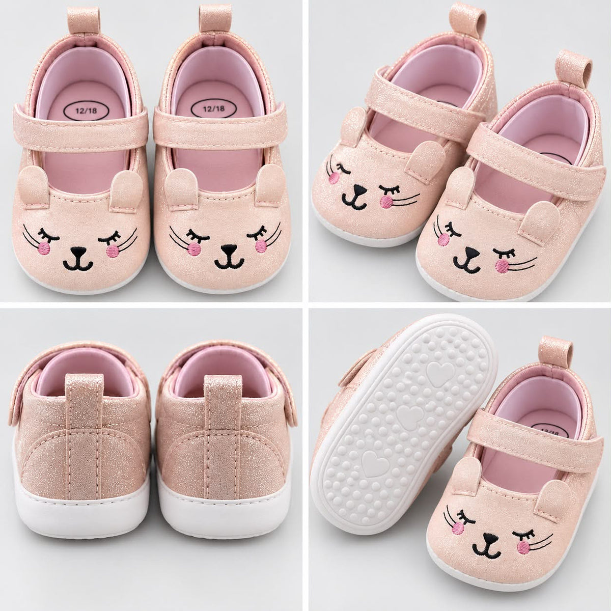 Baby Girls’ Cat Face Mary Jane Shoes – Pink