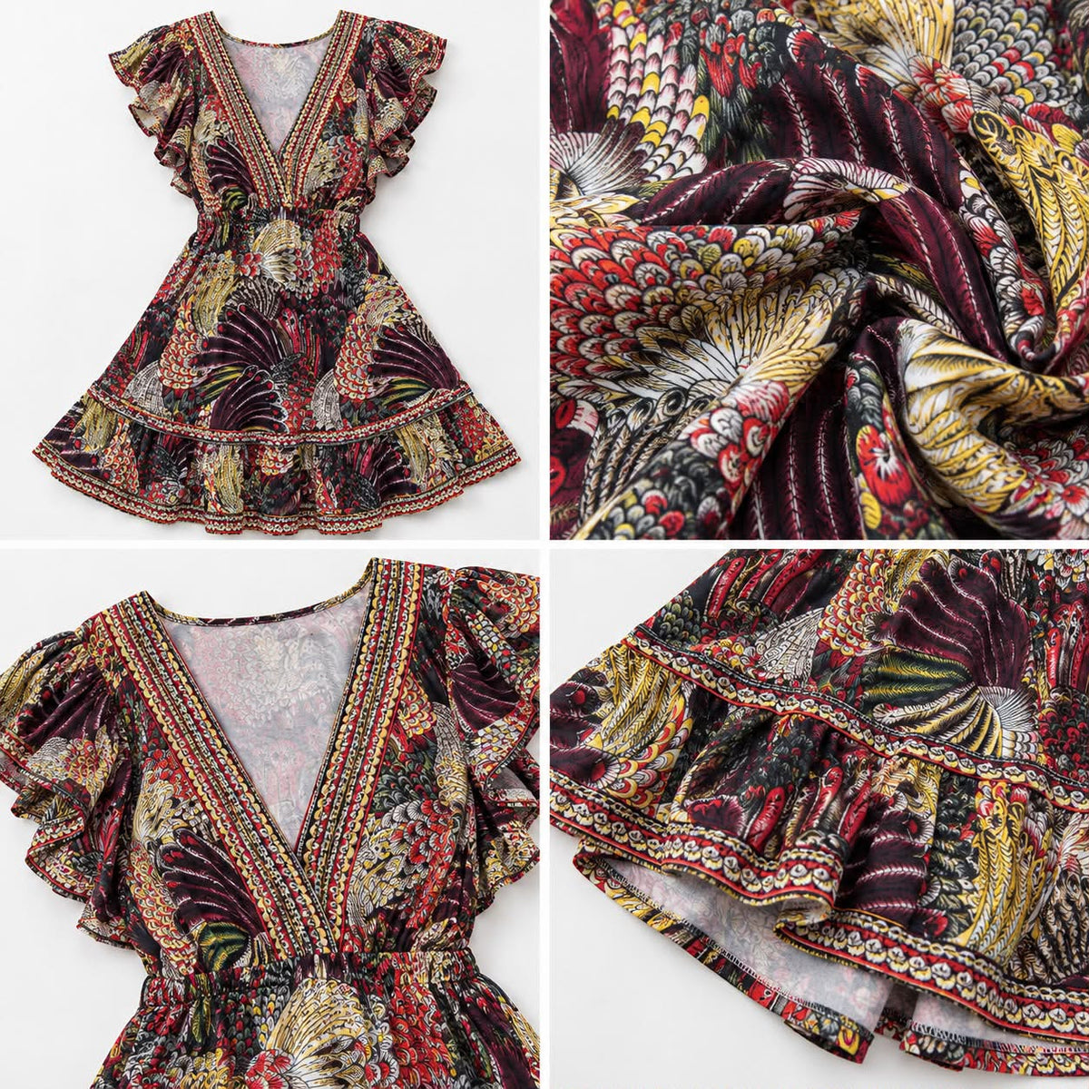 Majestic Feather Boho Mini Dress