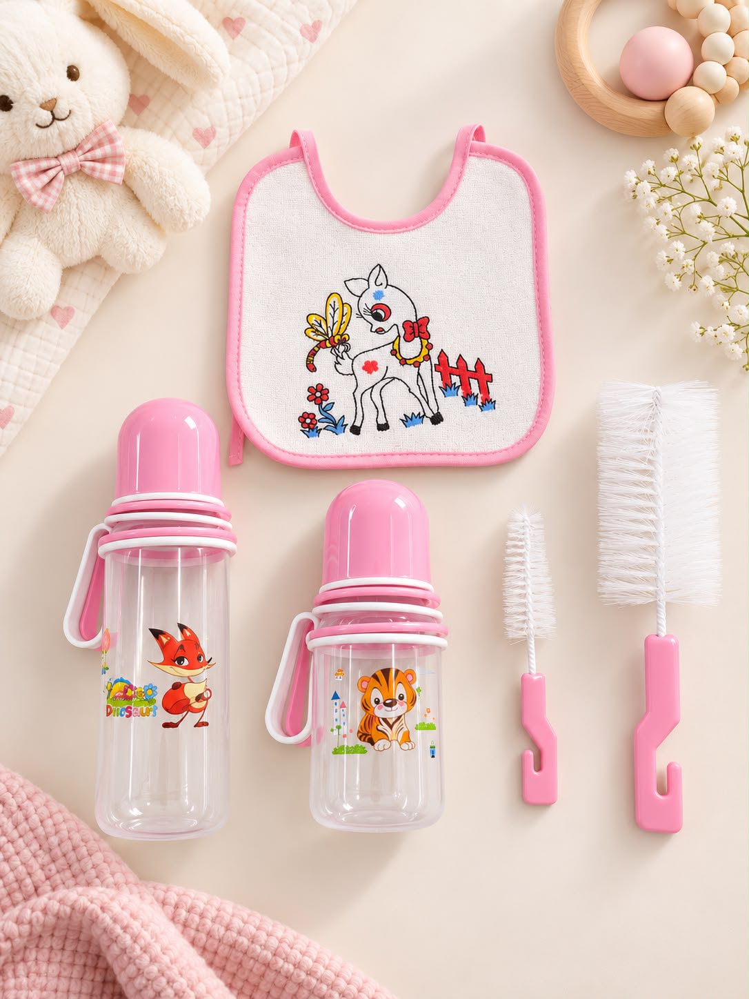 Baby Feeding Set – 5 Pieces | Pink & Green