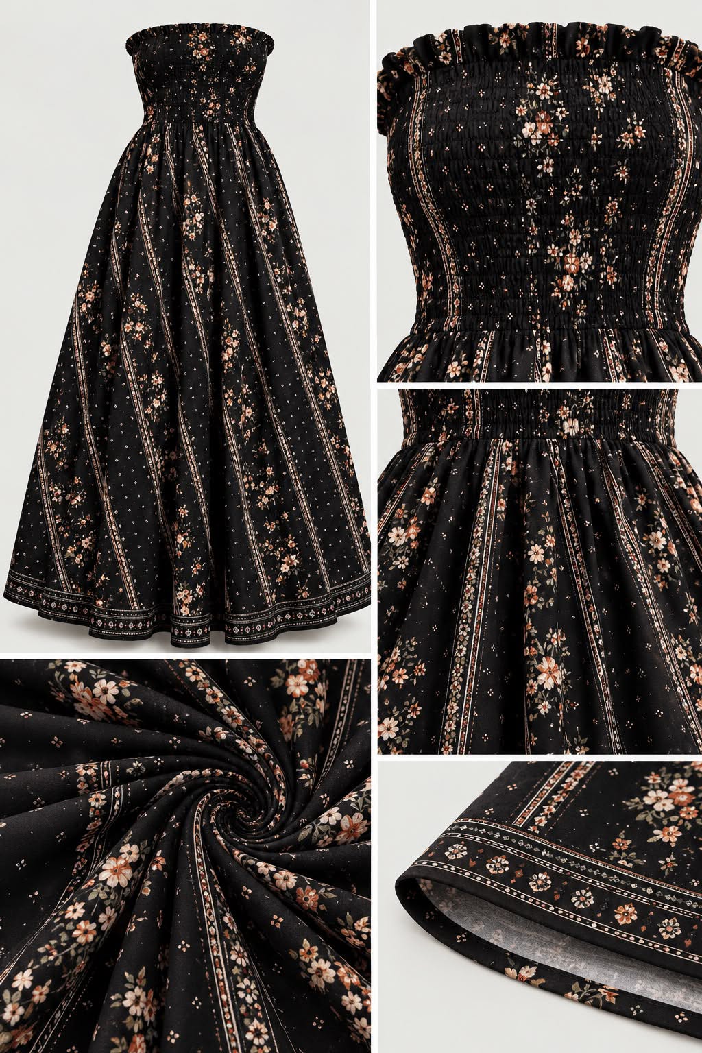 Midnight Blossom Smocked Maxi Dress