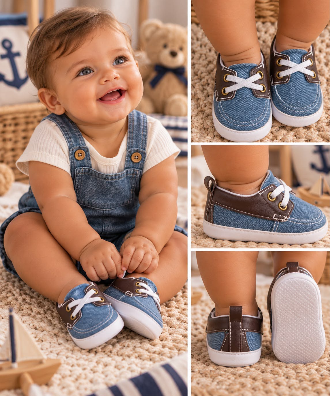 Baby Denim Lace-Up Shoes – Blue & Brown