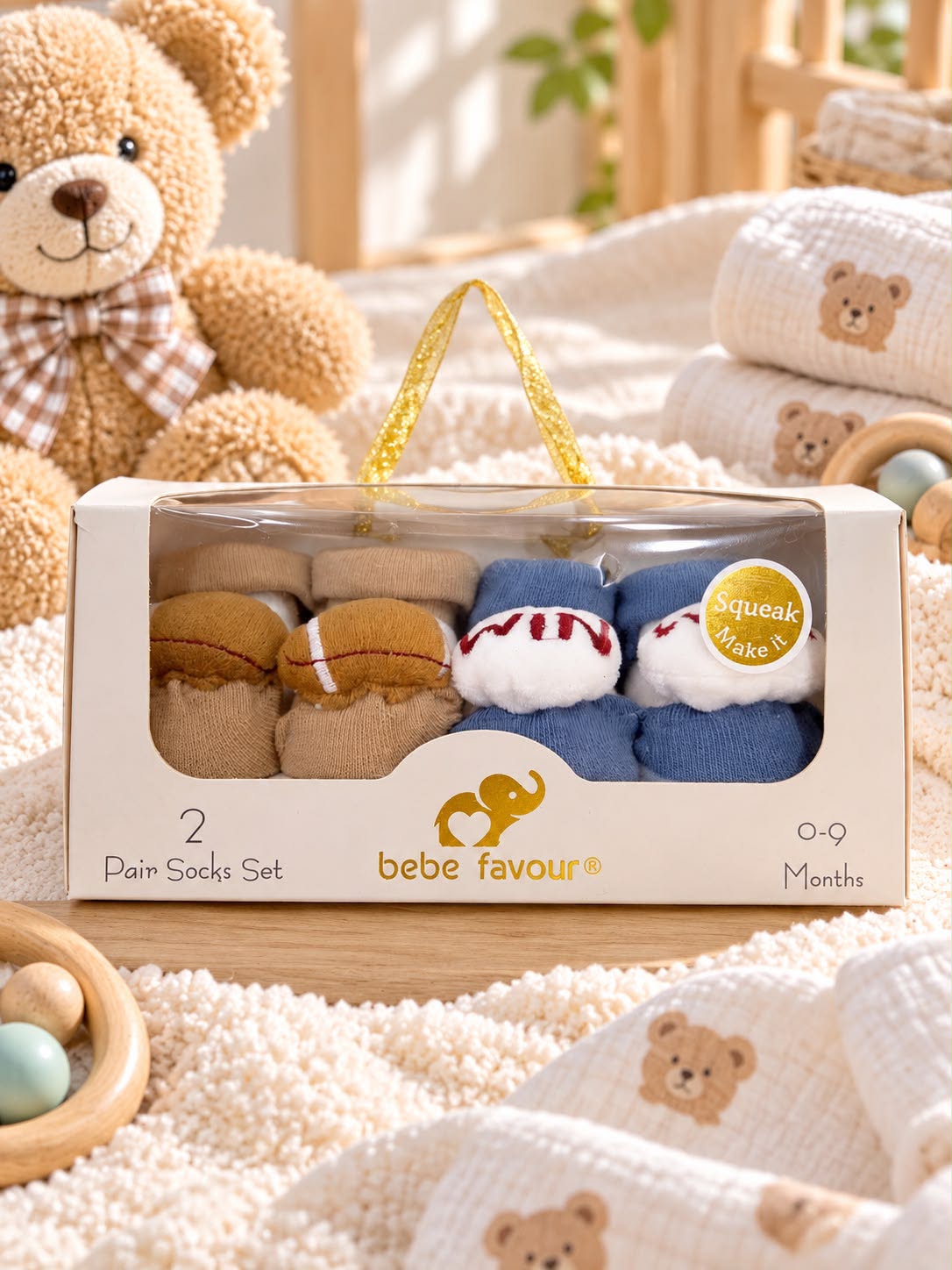 3D Baby Socks Gift Set – 2 Pairs | 0–9 Months