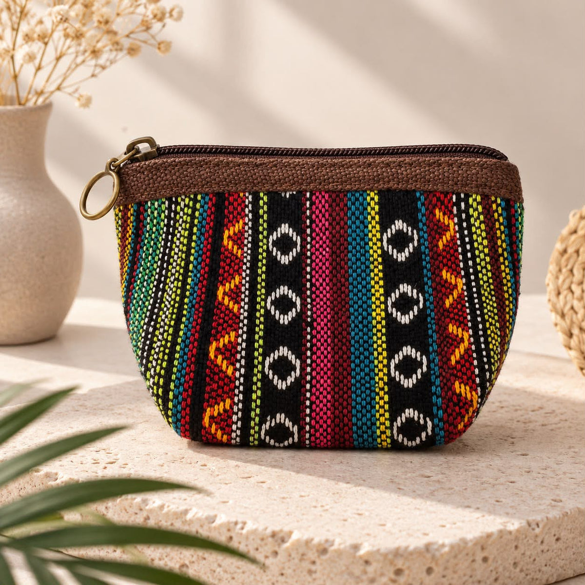 Colorful Woven Zip Coin Purse