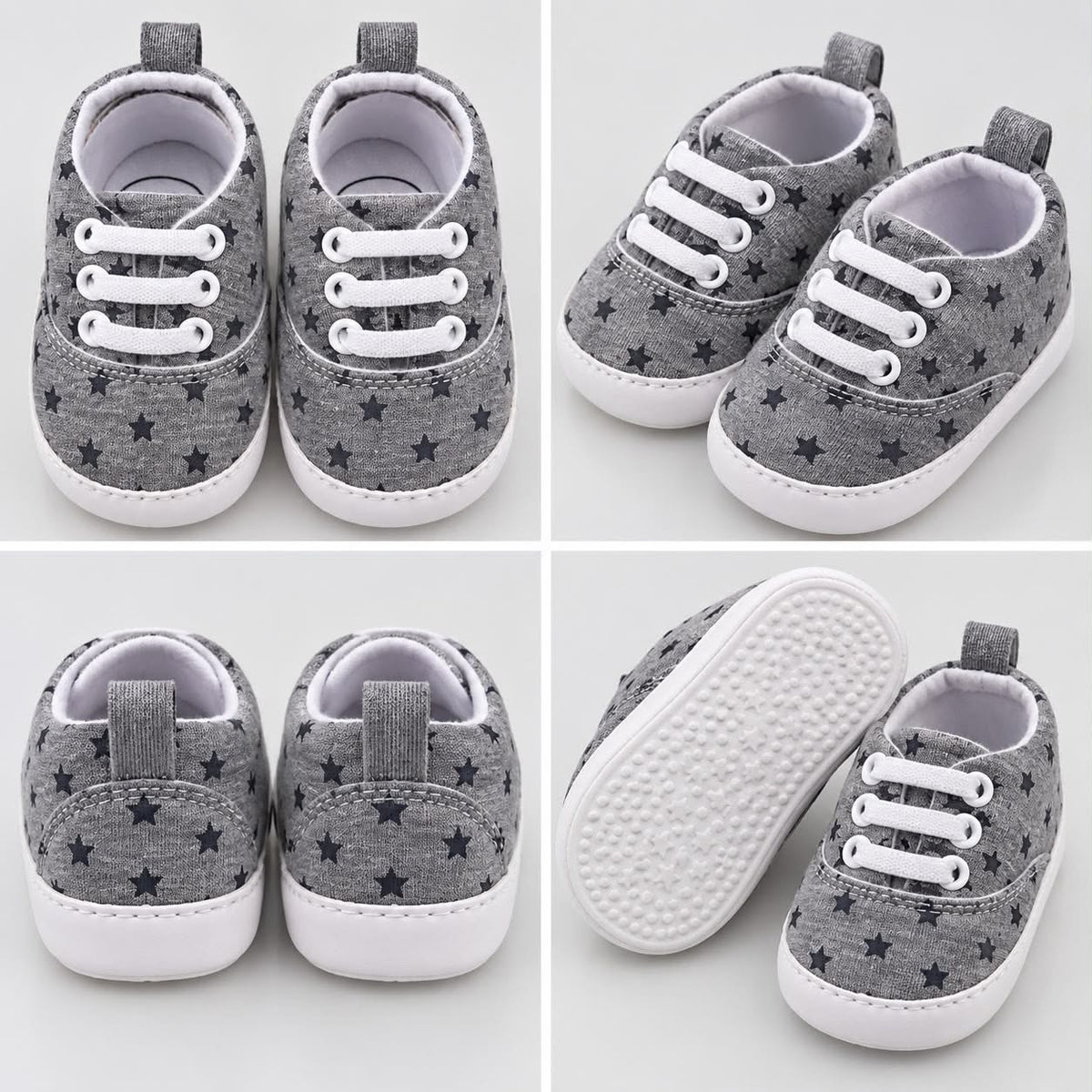 Baby Star Print Shoes – Grey & White
