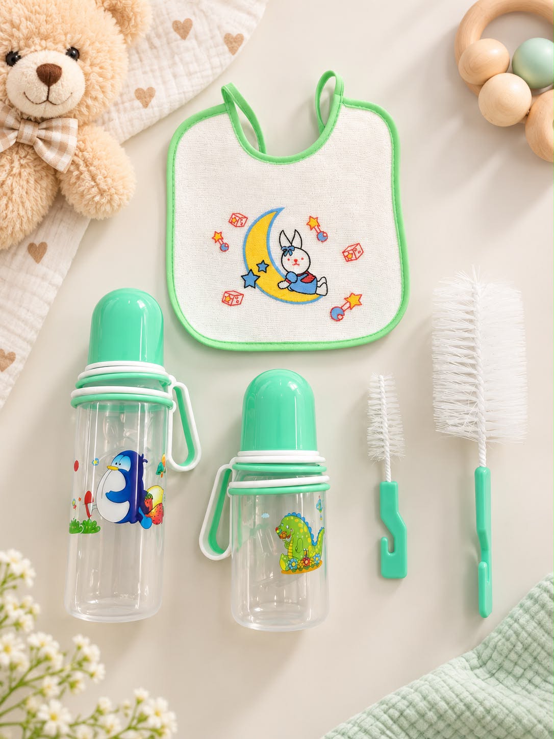 Baby Feeding Set – 5 Pieces | Pink & Green