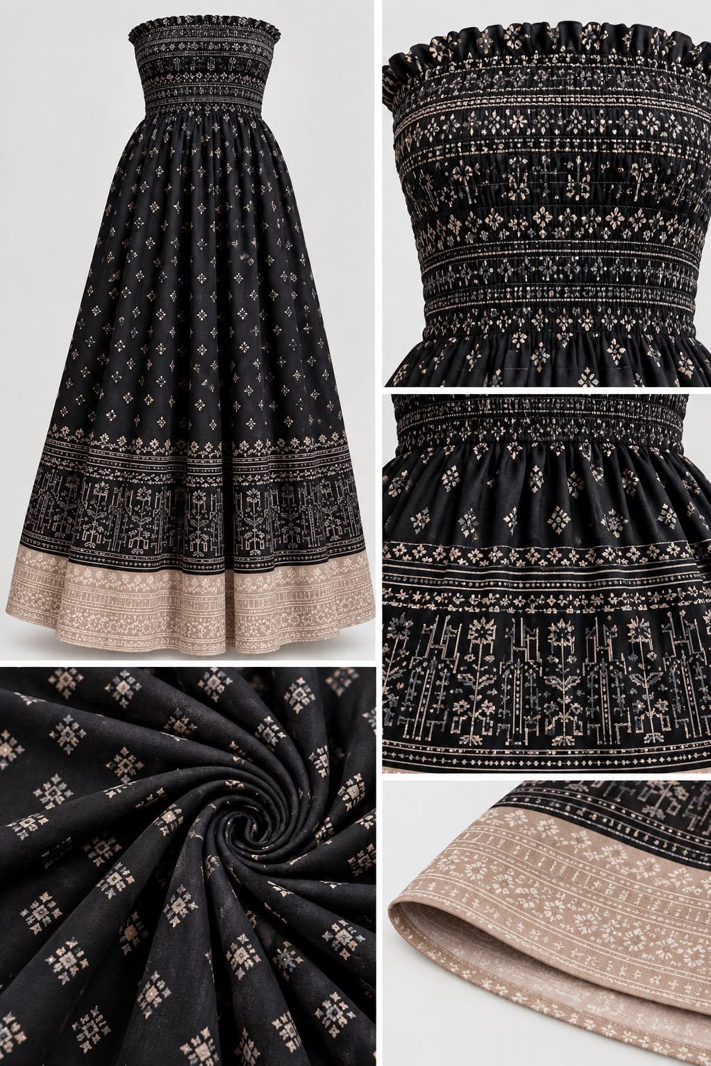 Midnight Heritage Smocked Maxi Dress