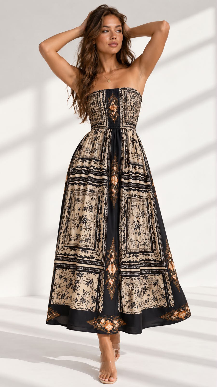 Midnight Elegance Border Maxi Dress