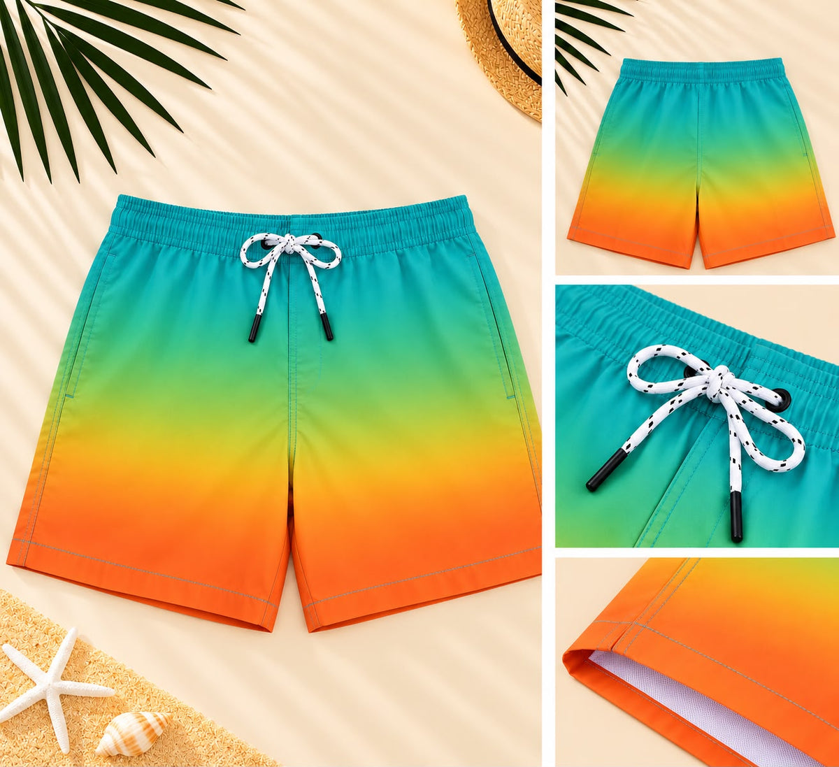 Ombre Drawstring Shorts – Teal & Orange