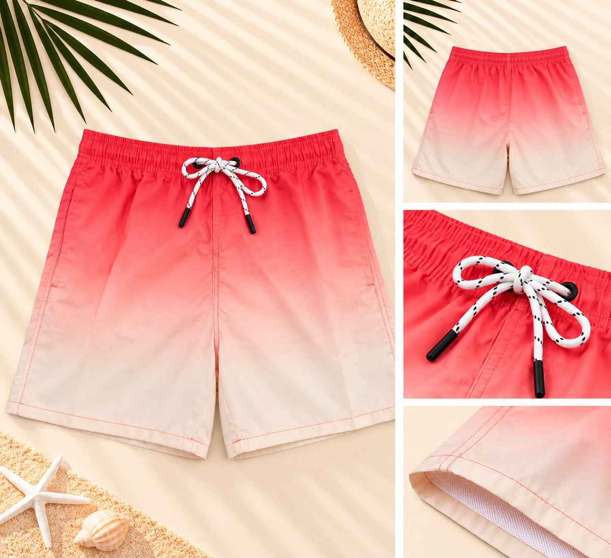 Ombre Drawstring Shorts – Red & Cream