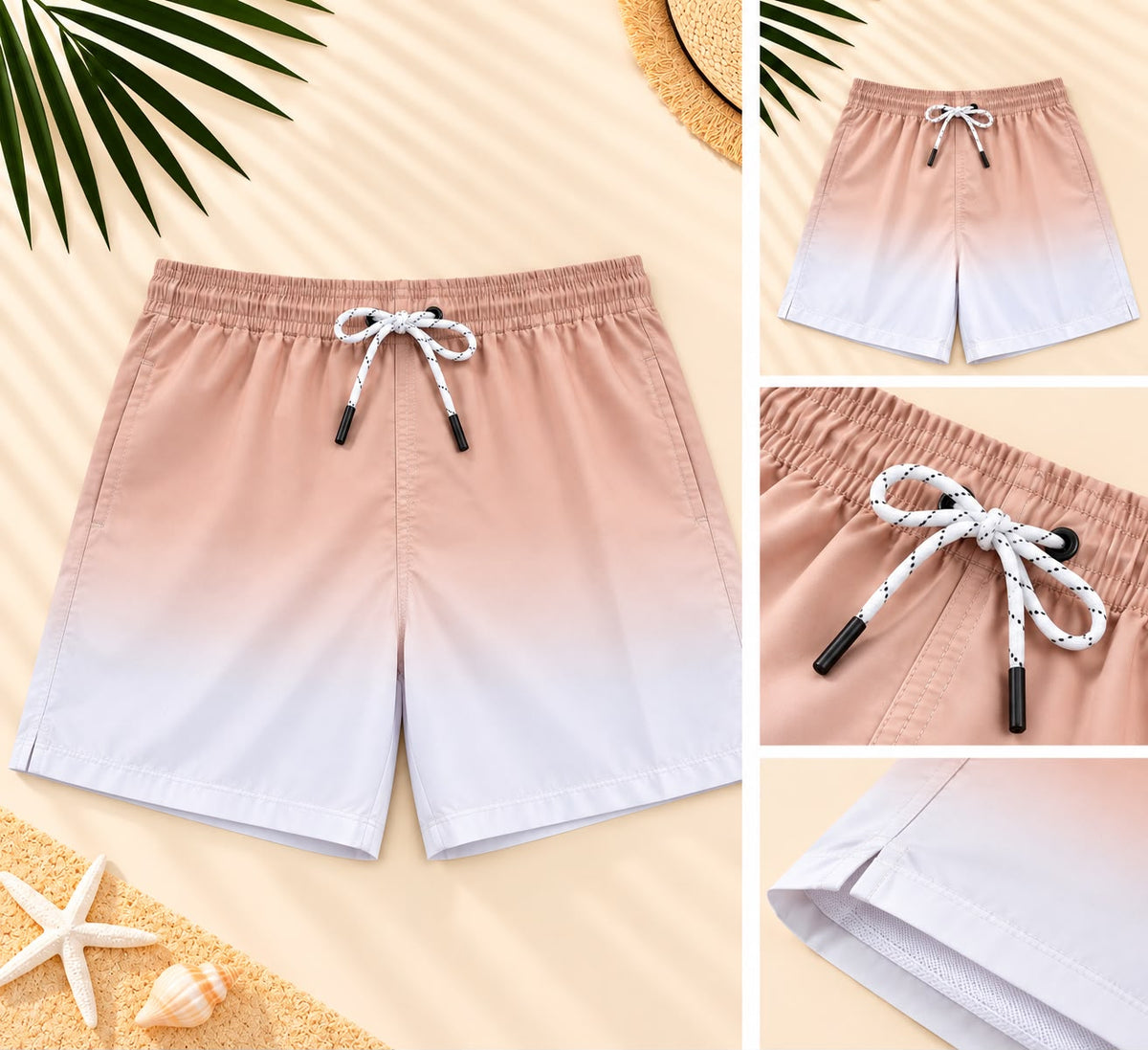 Ombre Drawstring Shorts – Peach & White
