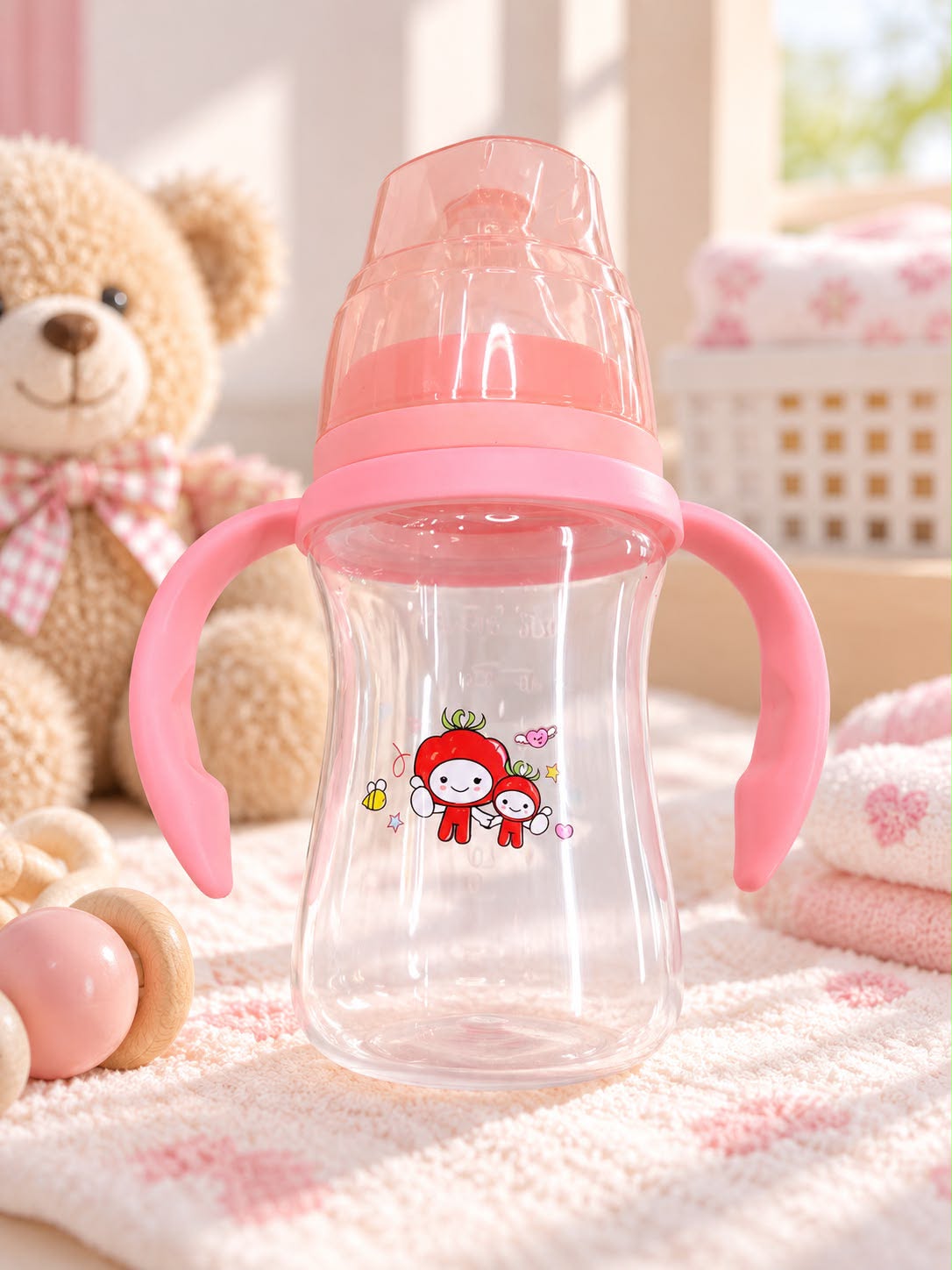 Pink Strawberry Baby Feeding Bottle with Handles – 120ml