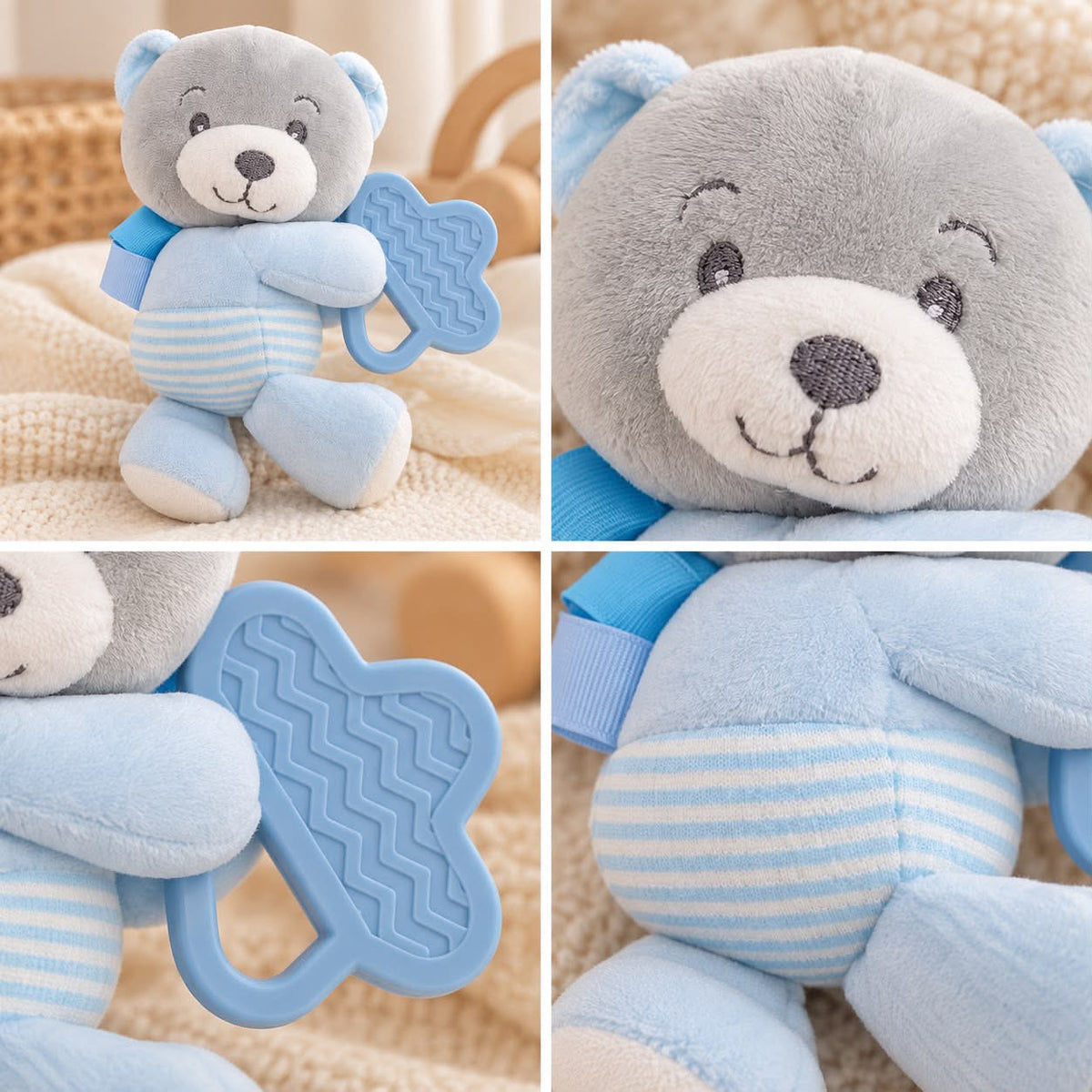 Snuggle Baby Plush Bear Teething Toy – Pink or Blue