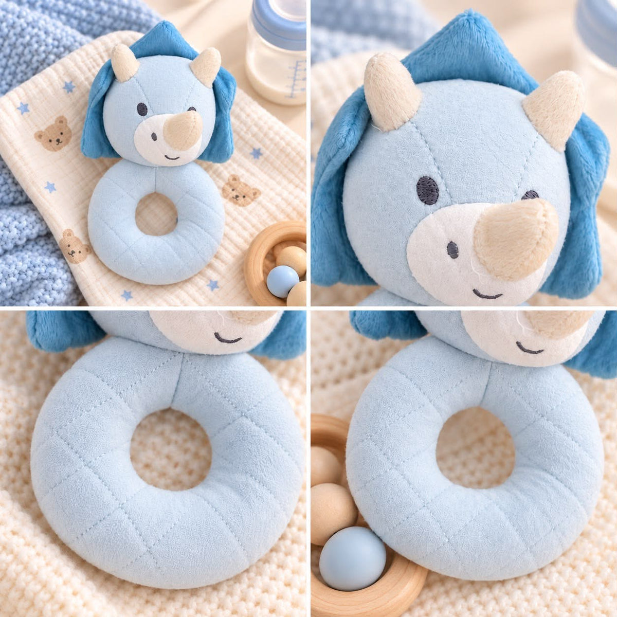 Baby Dinosaur Plush Rattle – Blue