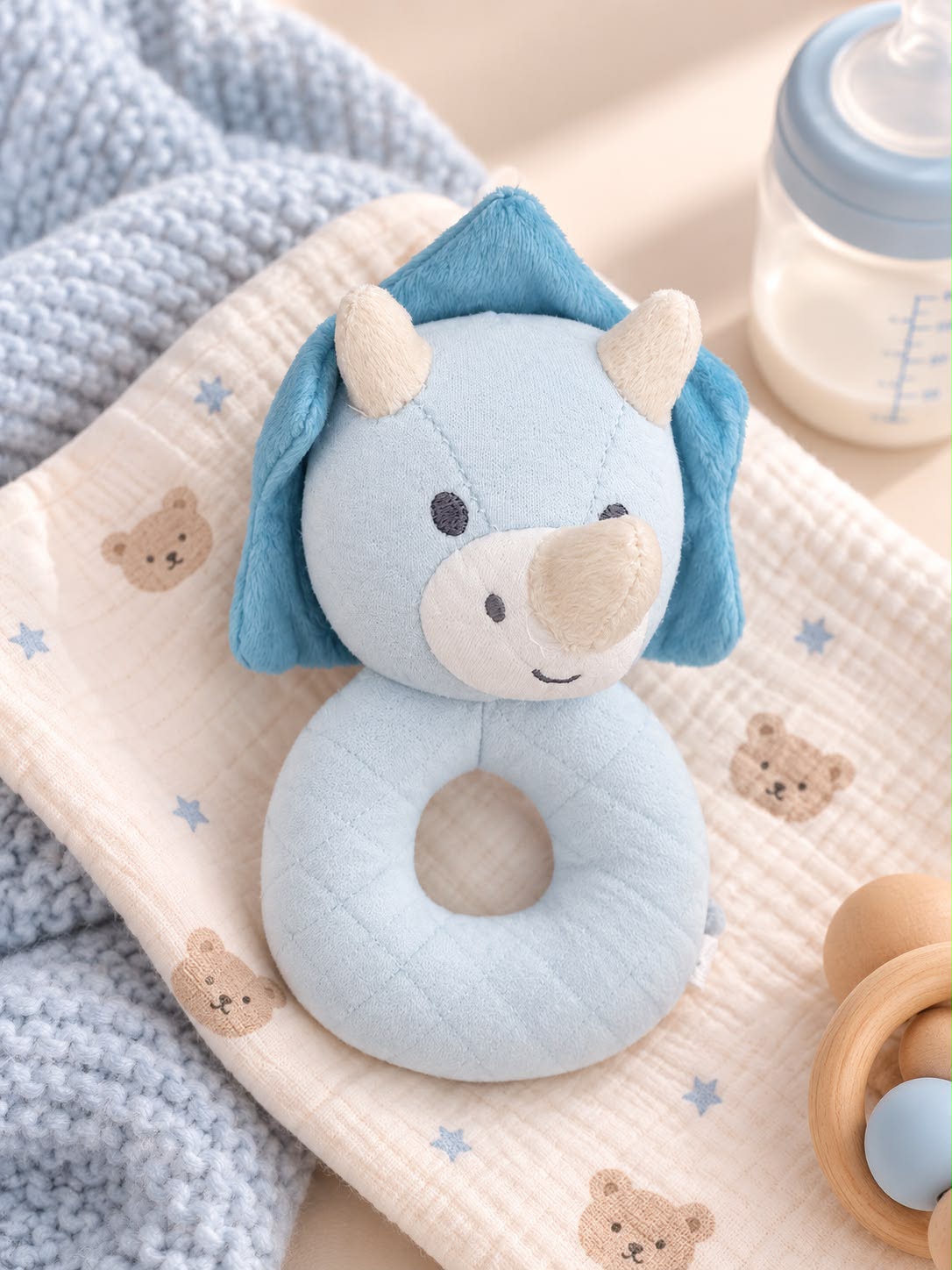 Baby Dinosaur Plush Rattle – Blue