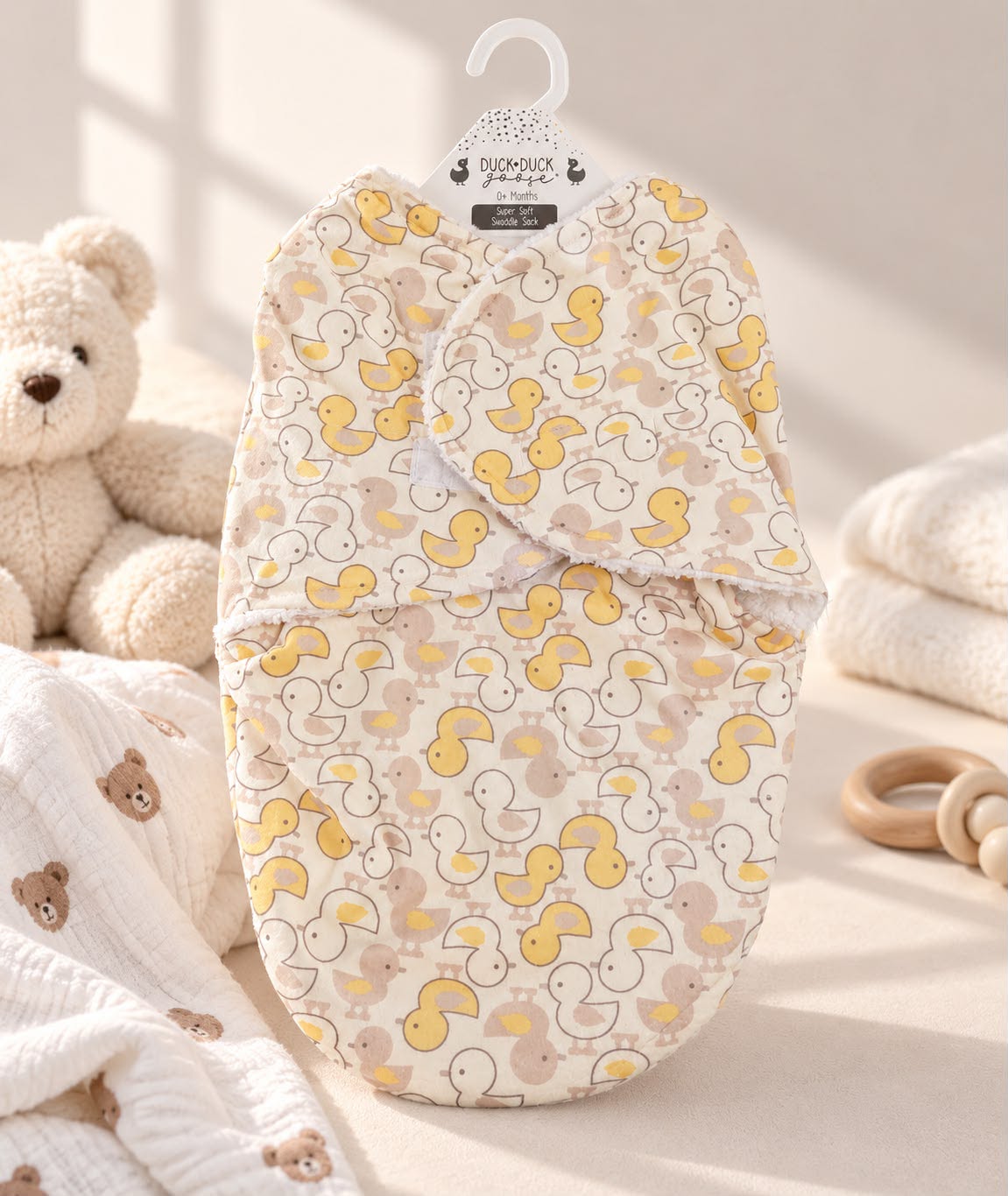 Baby Duck Print Fleece-Lined Swaddle Wrap