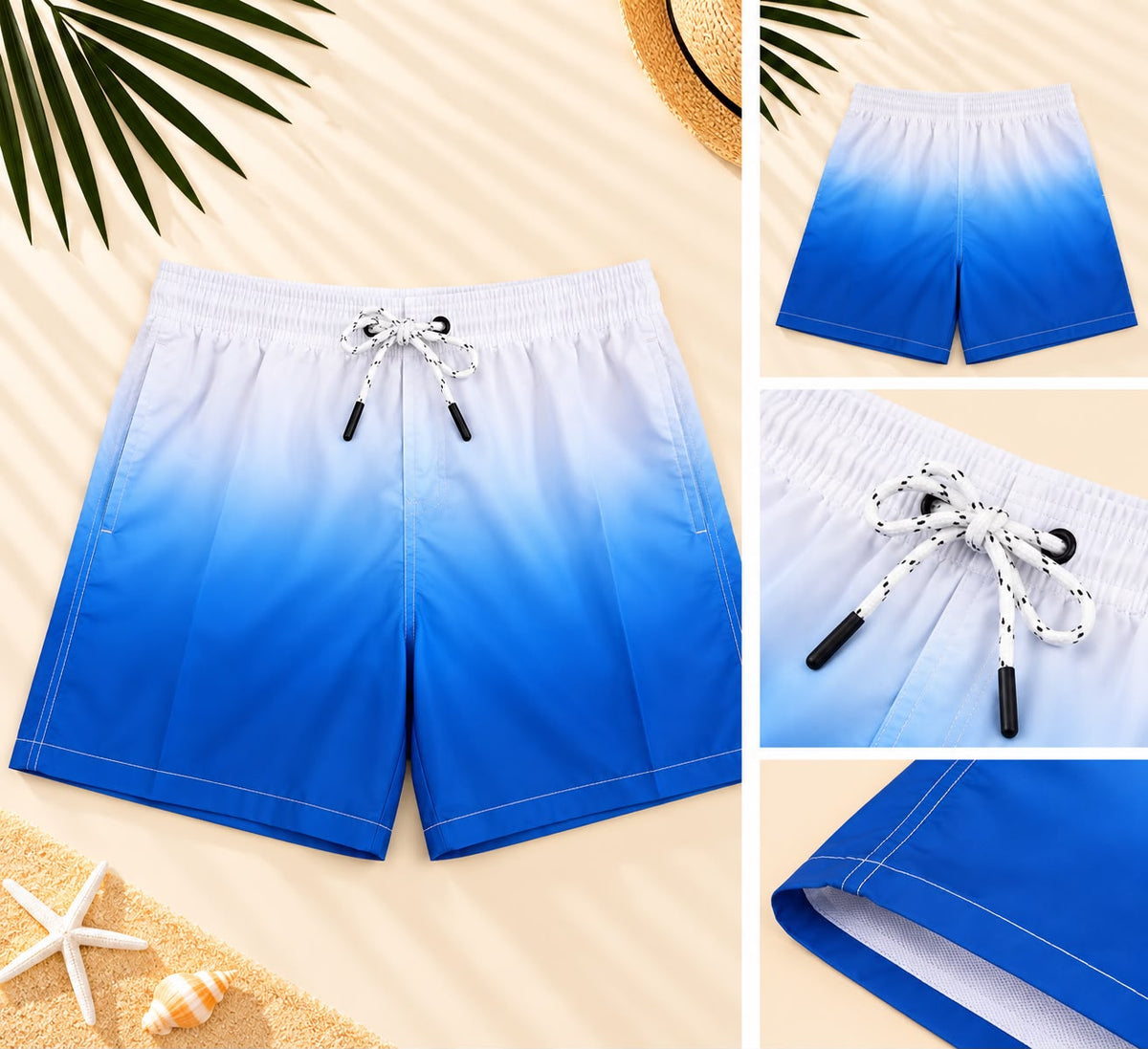 Ombre Beach Shorts – Blue & White