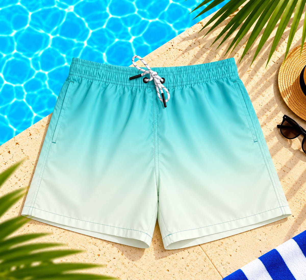 Ombre Beach Shorts – Aqua & White