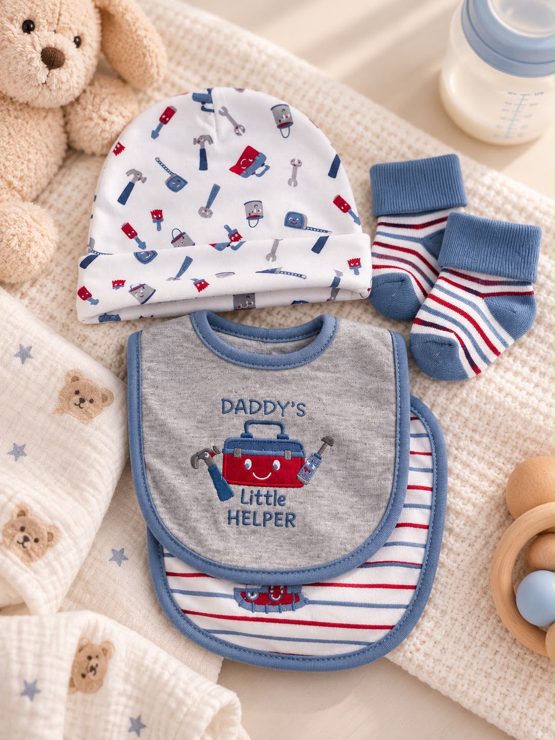 Baby Hat, Bib & Sock Set – Daddy’s Little Helper