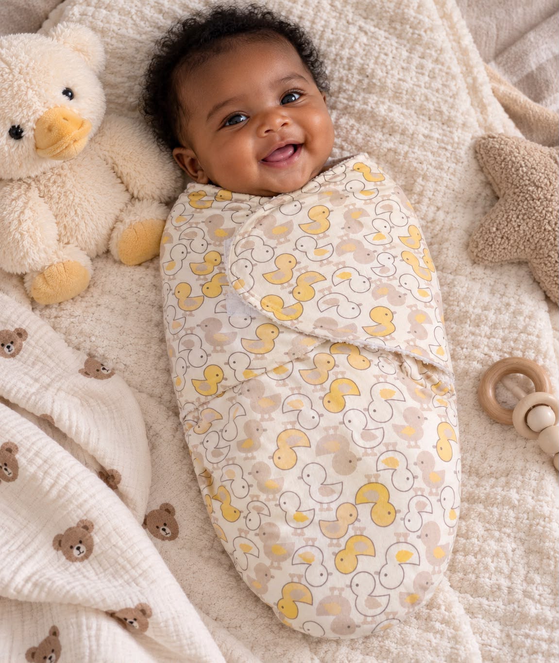 Baby Duck Print Fleece-Lined Swaddle Wrap