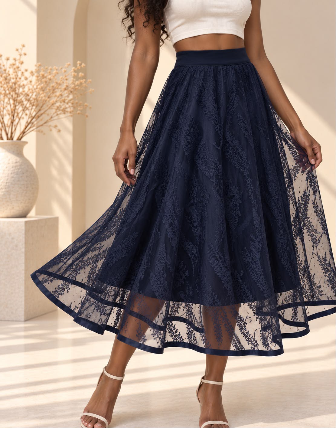Floral Lace Midi Skirt