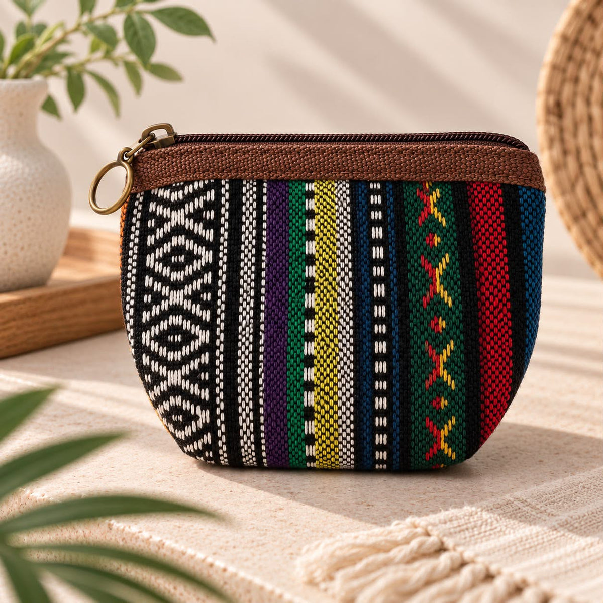 Colorful Woven Zip Coin Purse